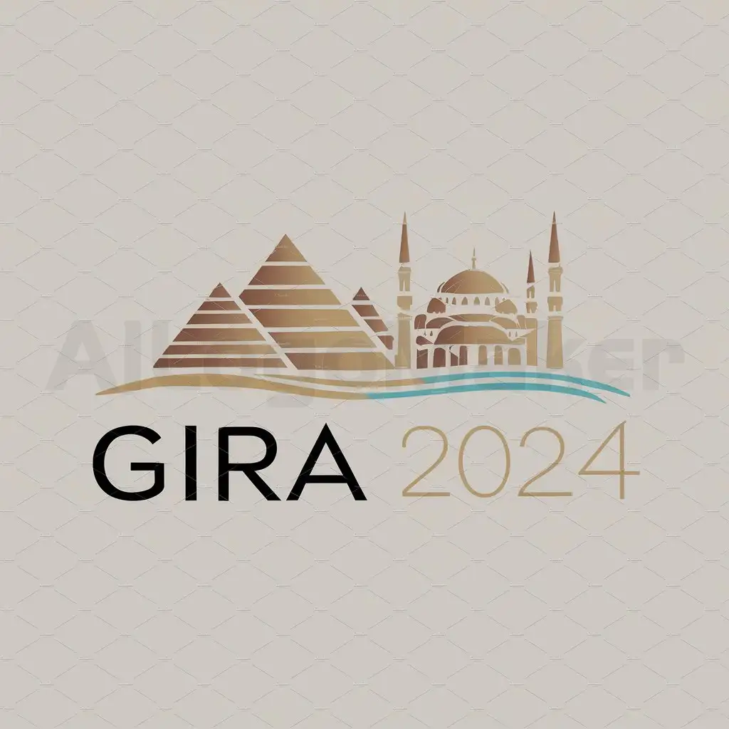 a logo design,with the text "GIRA 2024", main symbol:pyramids of Egypt and mosque of Turkey,Moderate,clear background