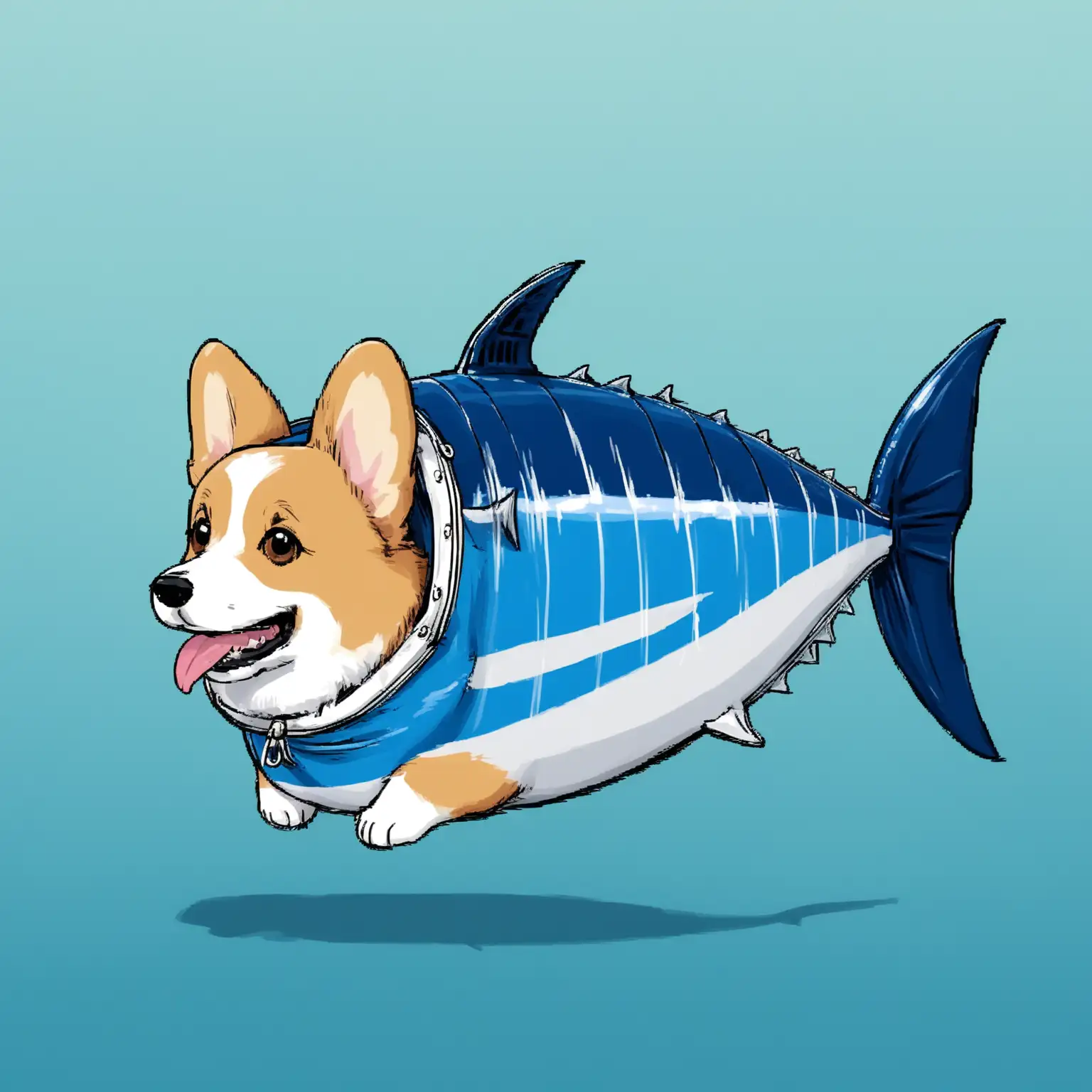 Corgi in a blue fin tuna costume 