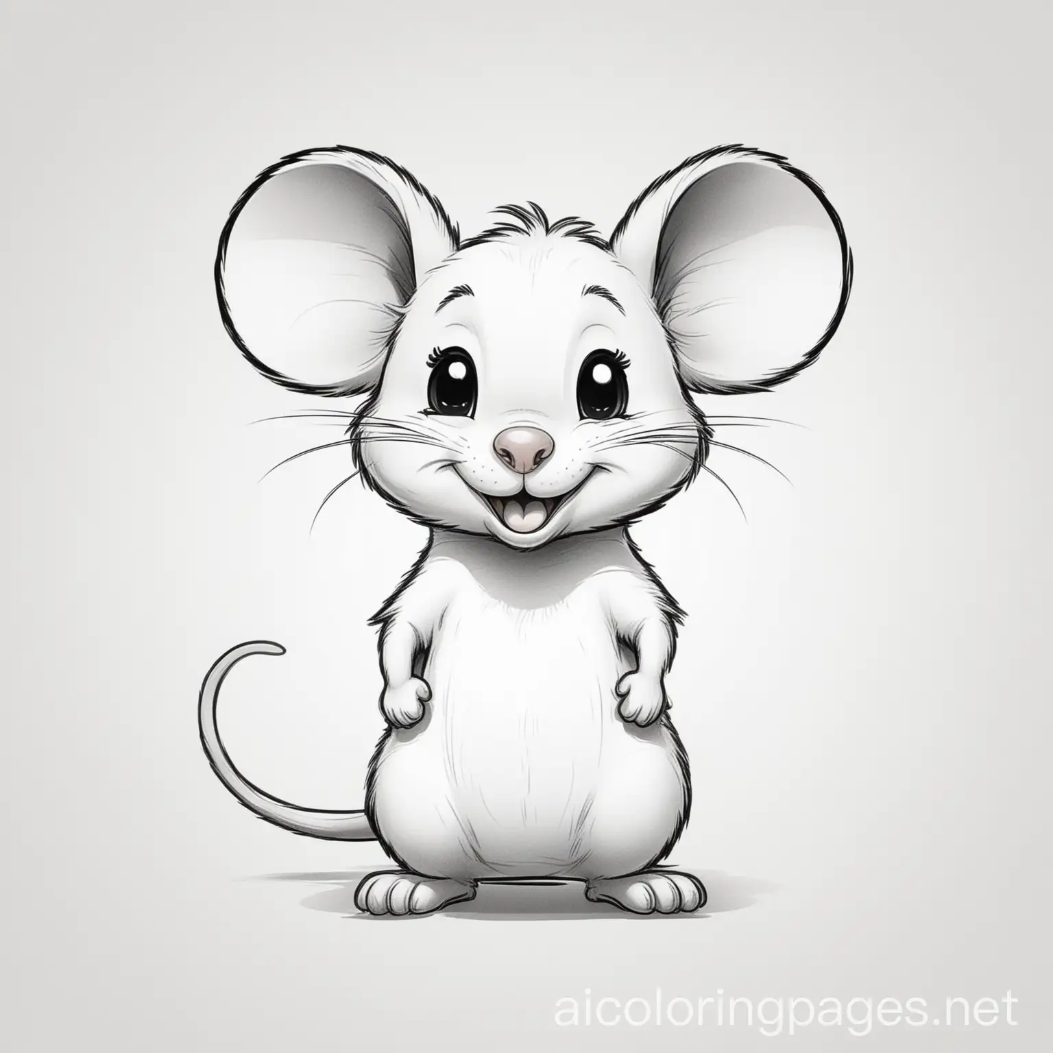 happy , funny ,white, cute, full body cartoon mouse, Coloring Page, black and white, line art, white background, Simplicity, Ample White Space