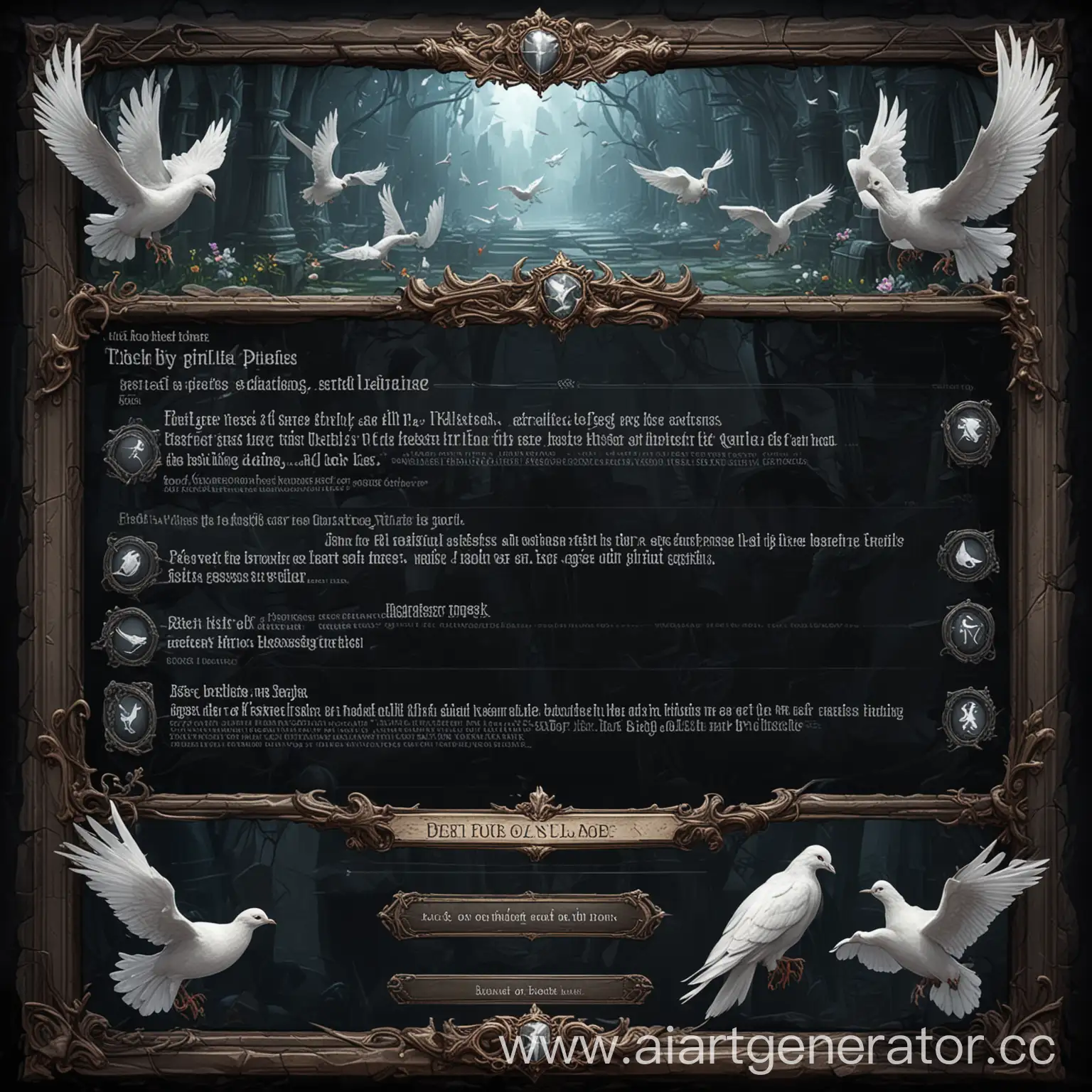 Dark-Fantasy-TextBased-RPG-Dialog-Interface-with-White-Dove-Decoration