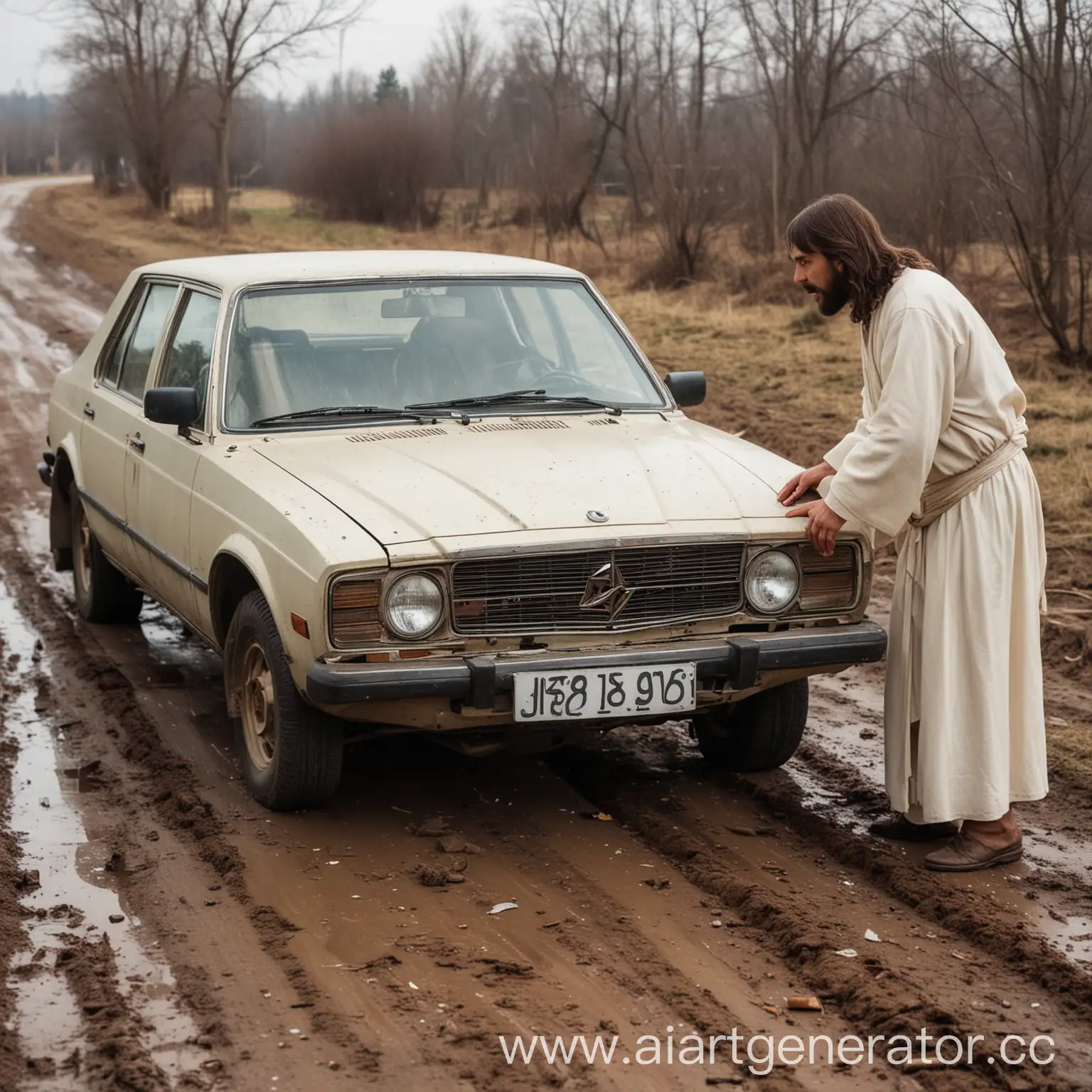 Man-Starting-Vintage-1980-Zhiguli-Car