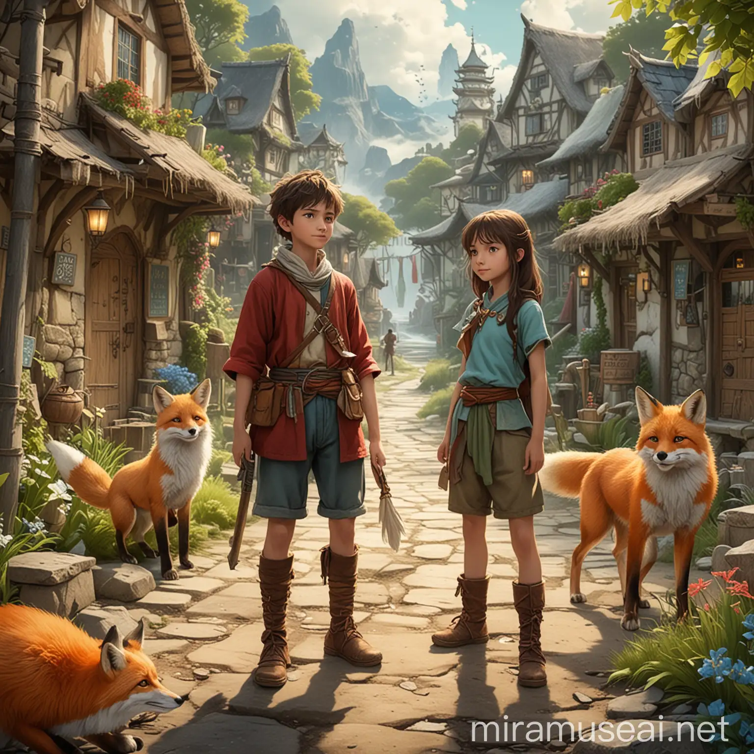 Imaginary Village Encounter Girl Fox and Boy in Search of Crystal Sea