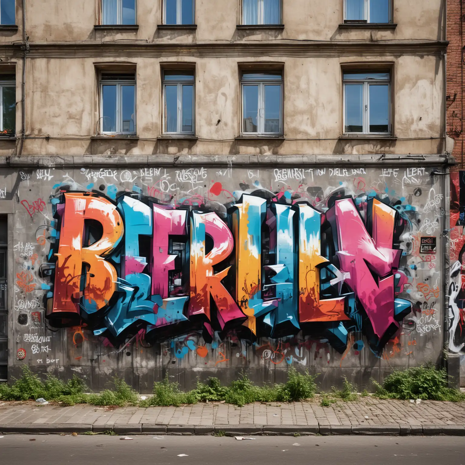 Vibrant Berlin Street Art Scene with Blank Wall for Logo Integration