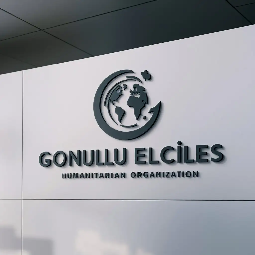 a logo design,with the text "GONULLU ELCILES", main symbol:Make a logo for a humanitarian organization by combining the letter G and the world icon,Moderate,clear background