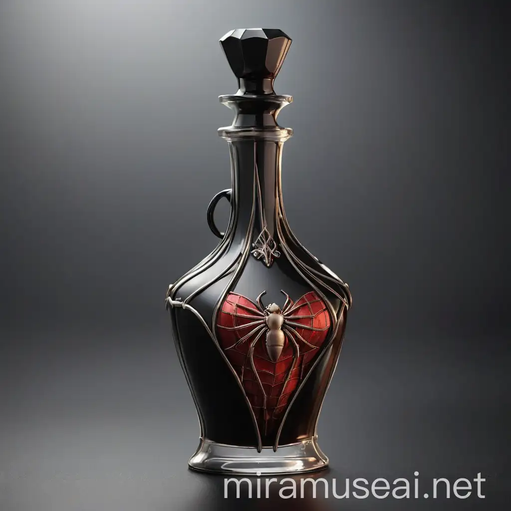 Elegant Black Widow Perfume Bottle with Red Corset Band and Spider Charm