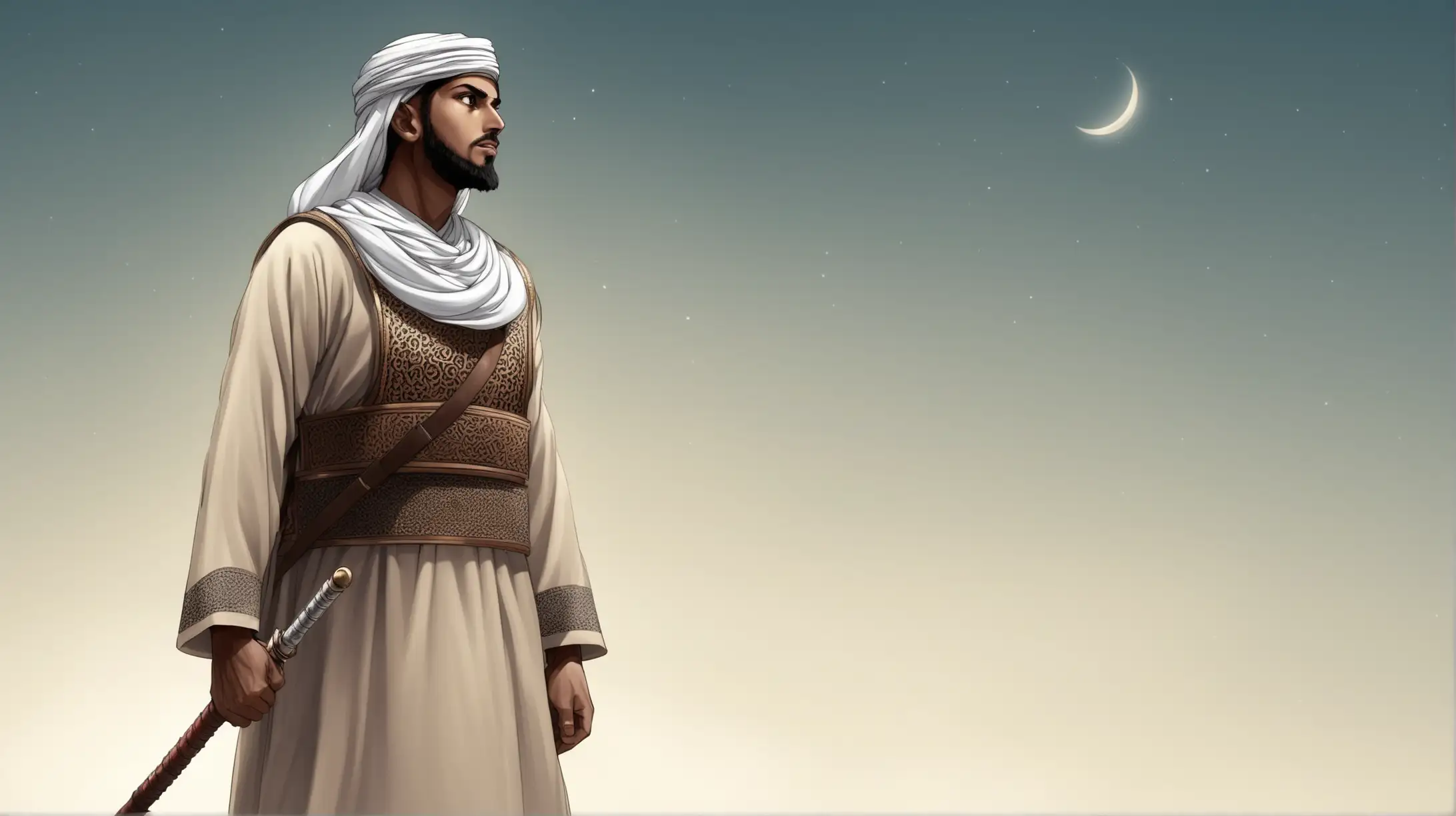 muslim warrior standing straight looking into the sky
