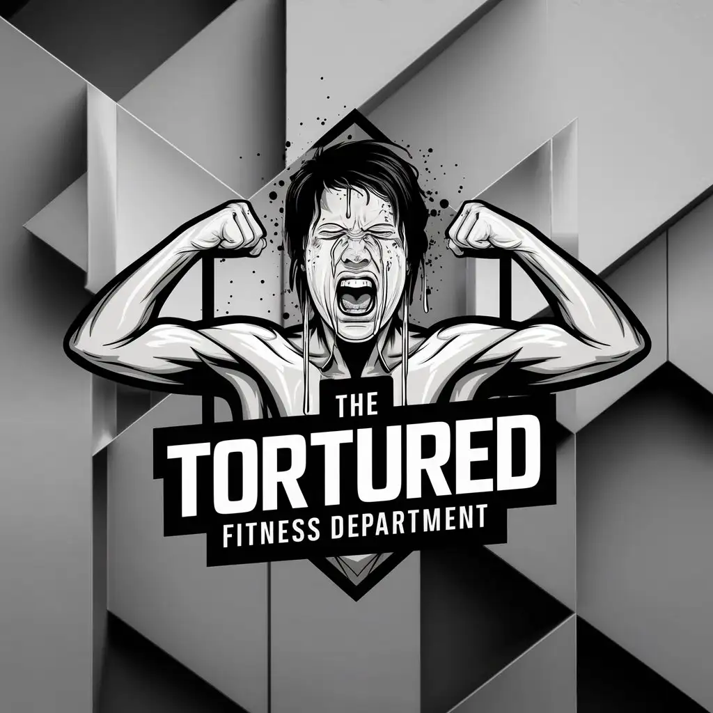 a logo design,with the text "The Tortured Fitness Department", main symbol:A person in pain from exercising,complex,clear background