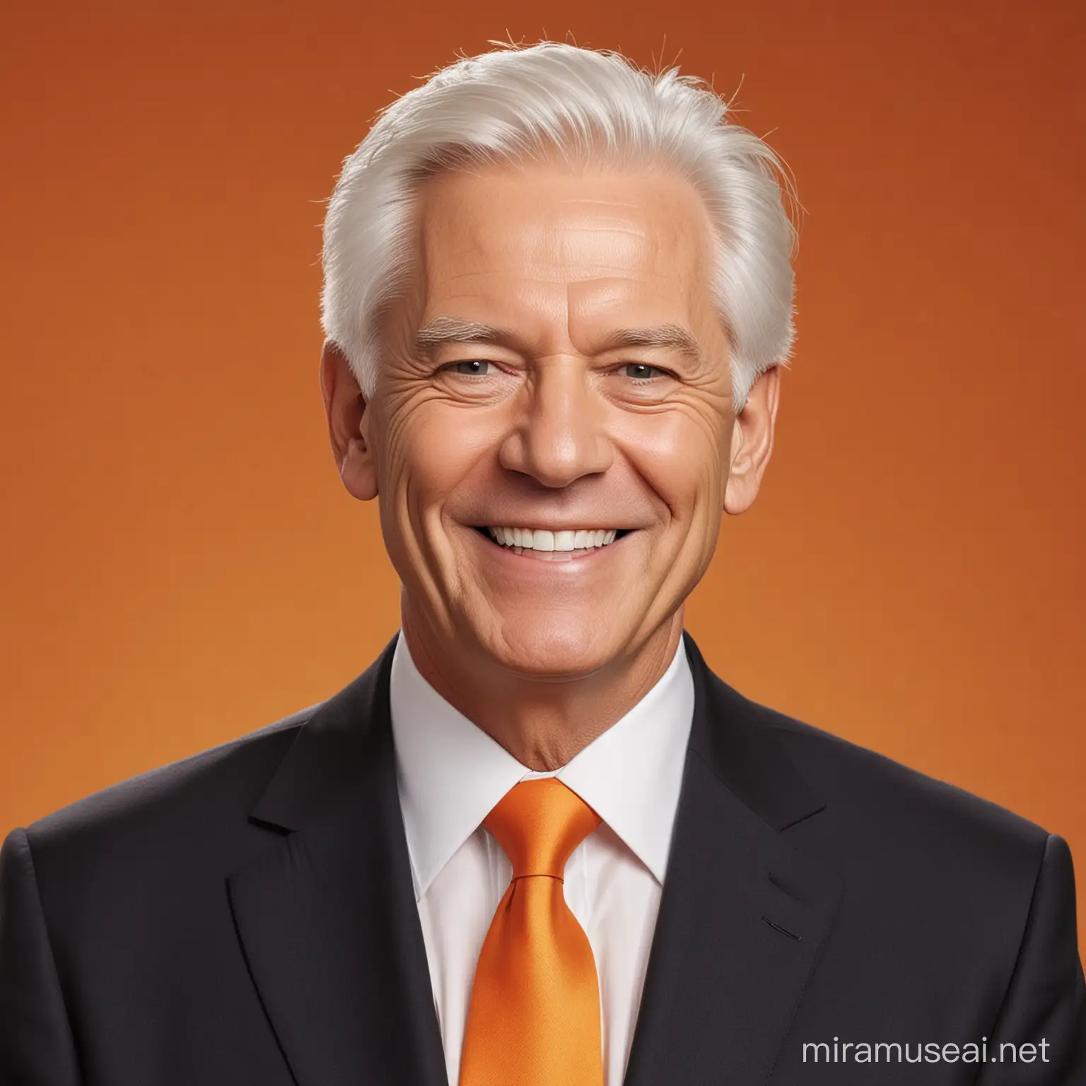Smiling 65YearOld Male President in Suit on Orange Background