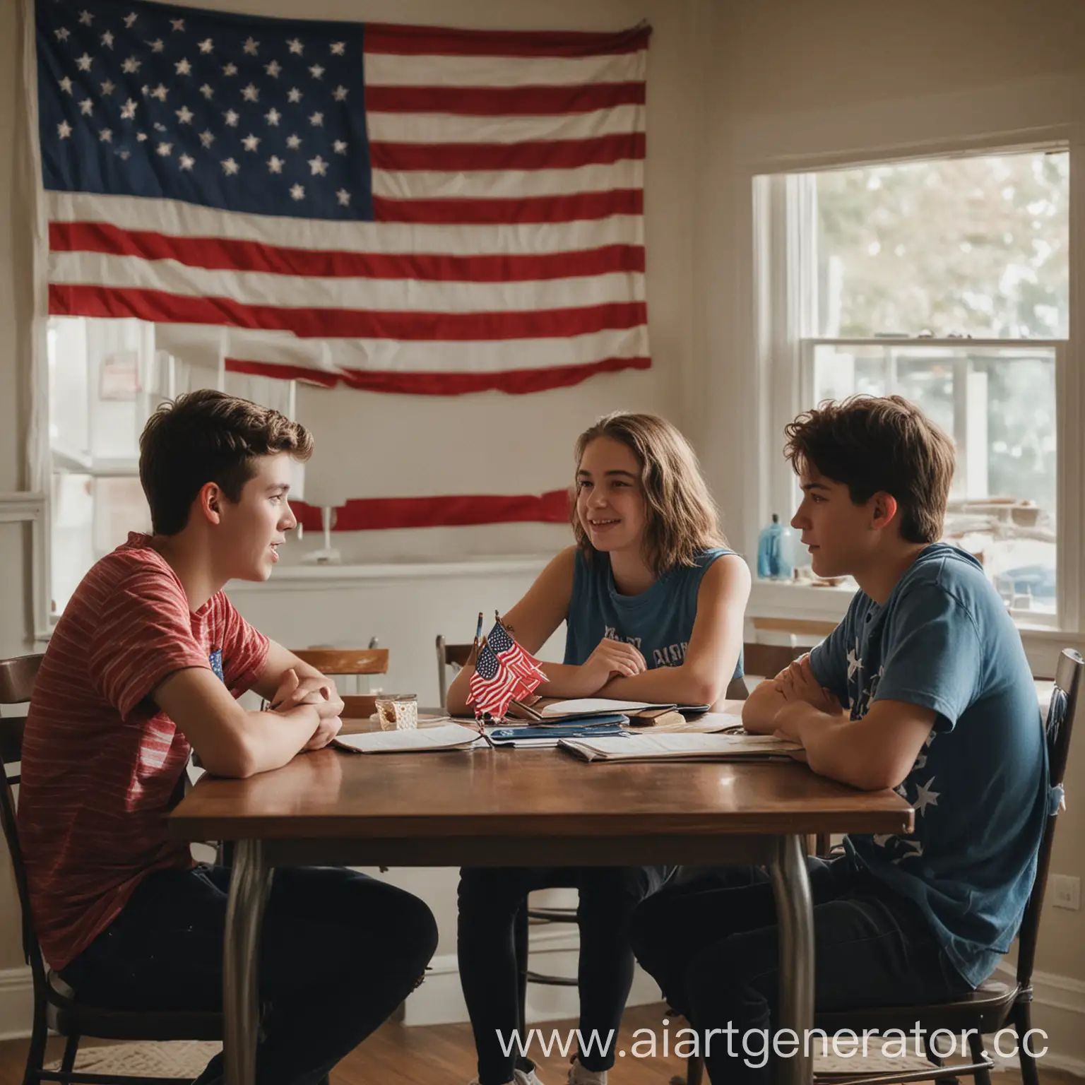 American-Teens-Conversing-at-Patriotic-Table-Setting