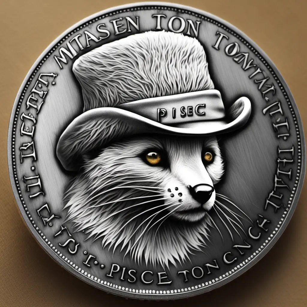 мем песцовой шубы на монете серебряной с надписью "PISEC TON"