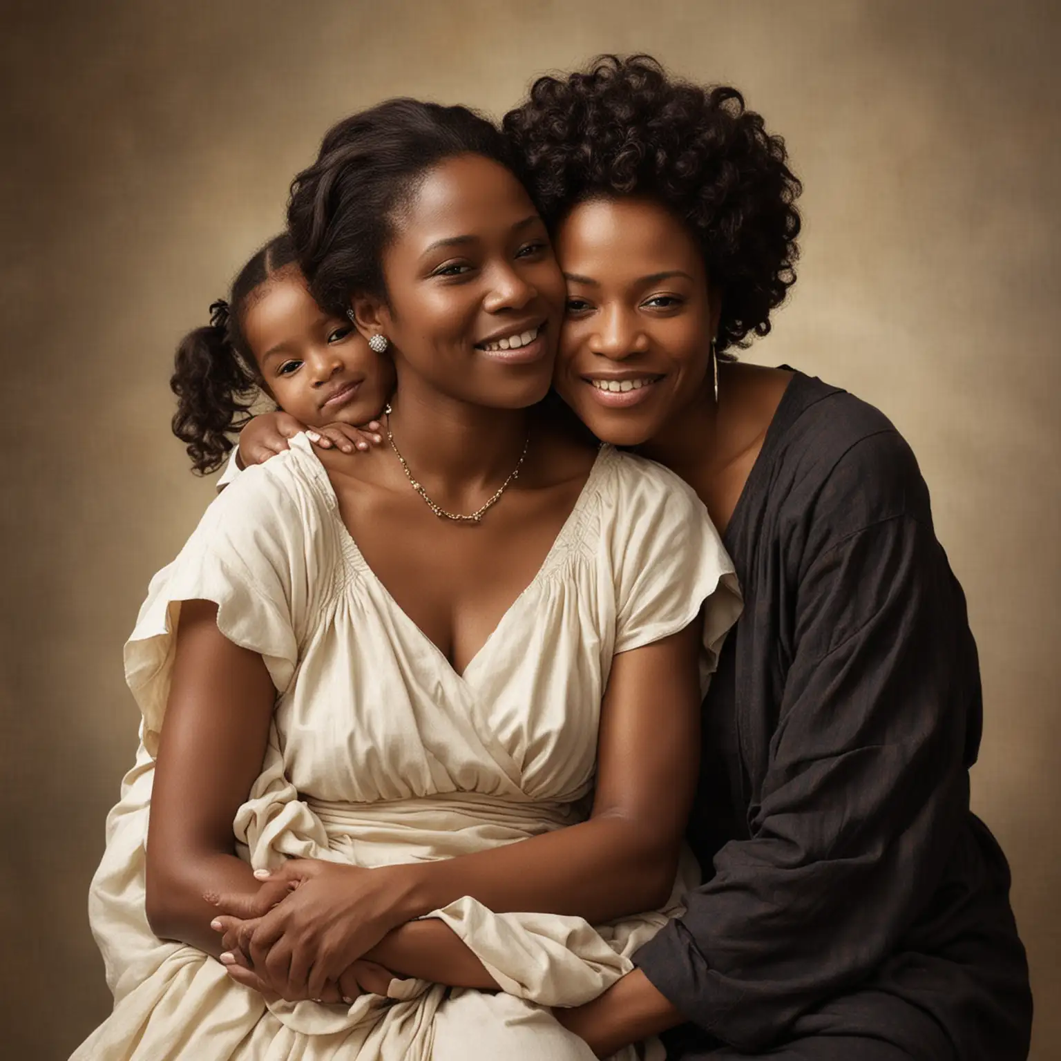 an image of black people that capture the essence of this: May this Mother's Day overflow with warmth and gratitude. Let's cherish the mothers and mother figures who shaped us, their sacrifices a testament to love's boundless strength. To all mothers, may your prayers for your children echo through generations, guiding them with unwavering love. May the memories of tender moments shared with your own mother and as a mother yourself bring comfort and joy. And above all, may love be your guiding light, weaving a legacy of compassion and kindness in the hearts of your children for years to come. Happy Mother's Day to all who nurture and love unconditionally.