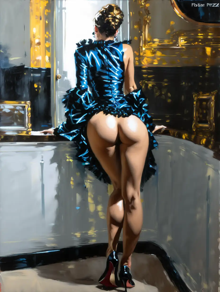 (an expressive painting:1.3), (large strokes style), palette knife style, (Fabian Perez style:1.3) , a sexy (naked:1.2) mixed woman , (luxurious Parisian courtesan:1.3) , (cooper hair:1.2) , smirk , (bimbo) , night scene ,  (wearing baroque dress:1.4)
