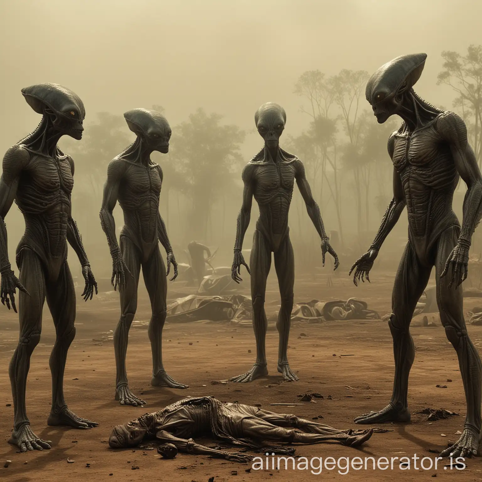 4 aliens sacrificing 1 aliens in the act of killing them