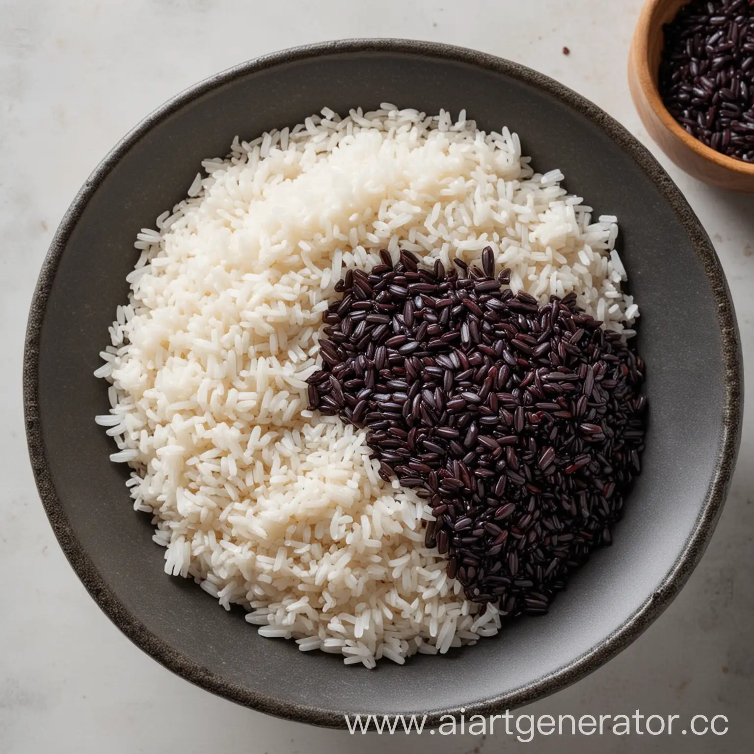 миска с белым рисом вперемешку с черным рисом
