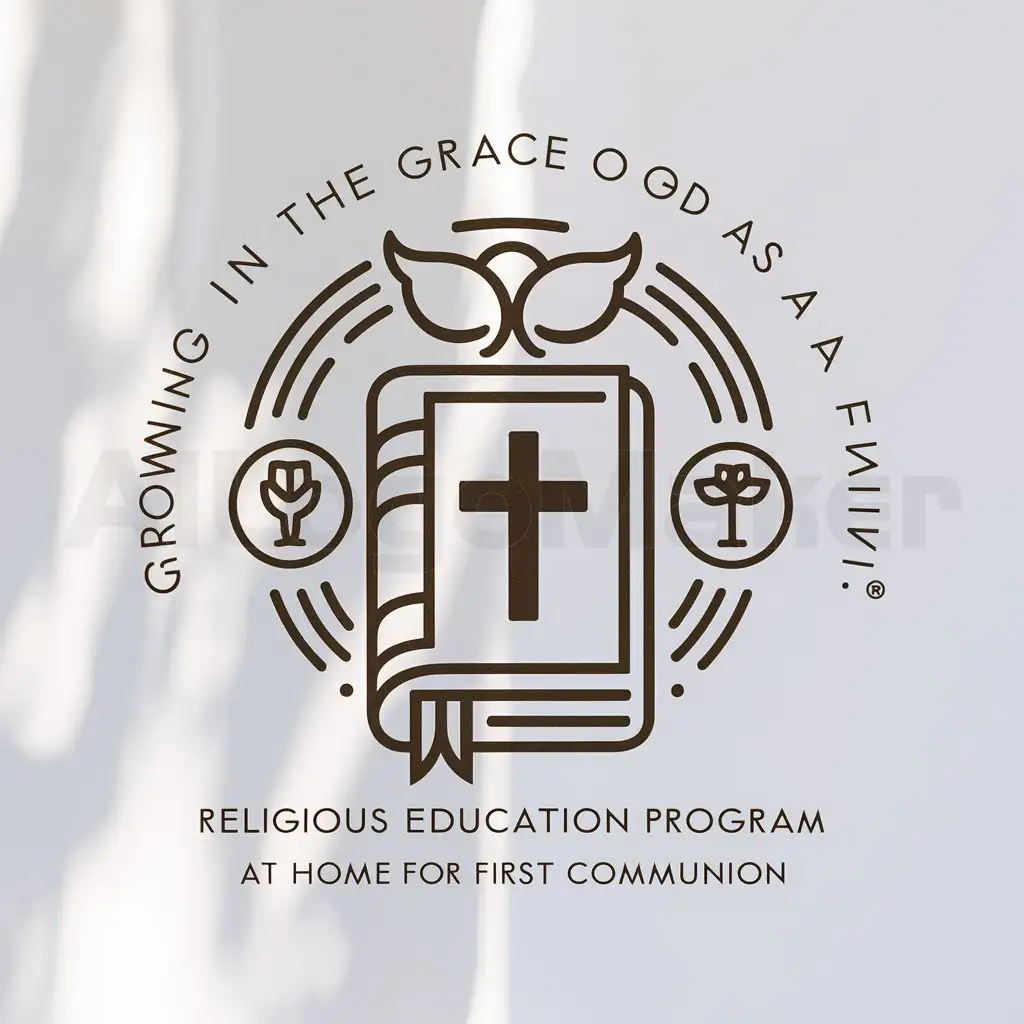 a logo design,with the text "Growing in the Grace of God as a Family - Religious Education Program at Home for First Communion", main symbol:catechism/ catholic symbols,Moderate,be used in Home Family industry,clear background