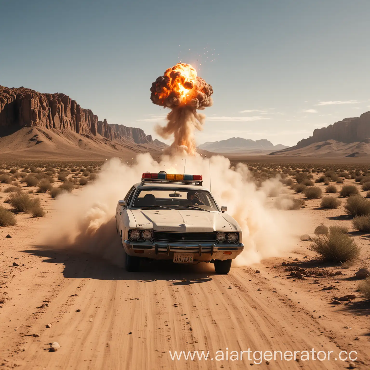 Tipsy-Car-Escaping-Explosions-Pursued-by-Police-in-Desert-Chase