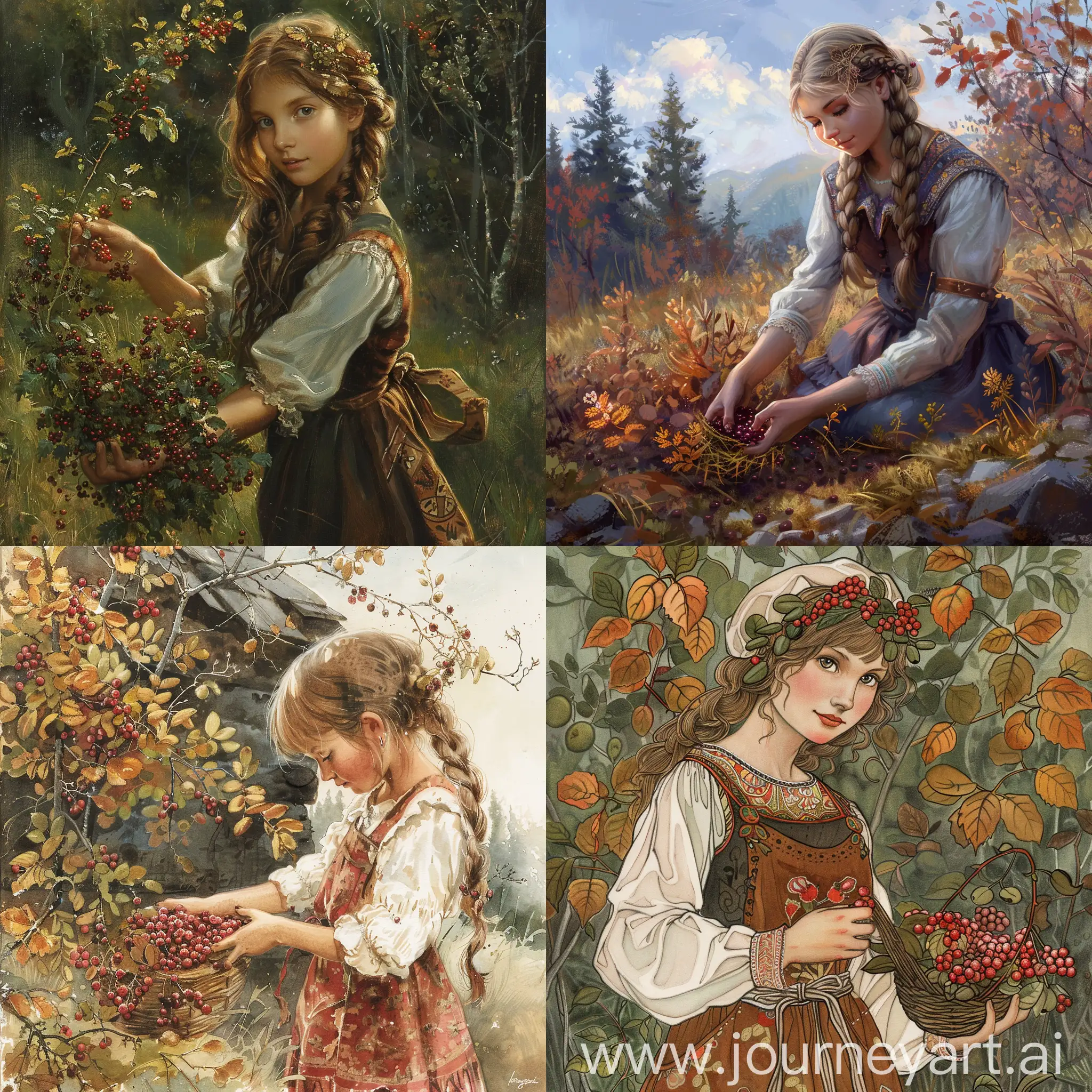Beautiful-Girl-Collecting-Lingonberries-in-a-Forest