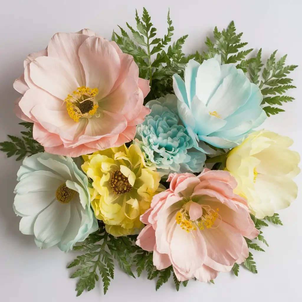 boho flowers with large petals with pastel colors 