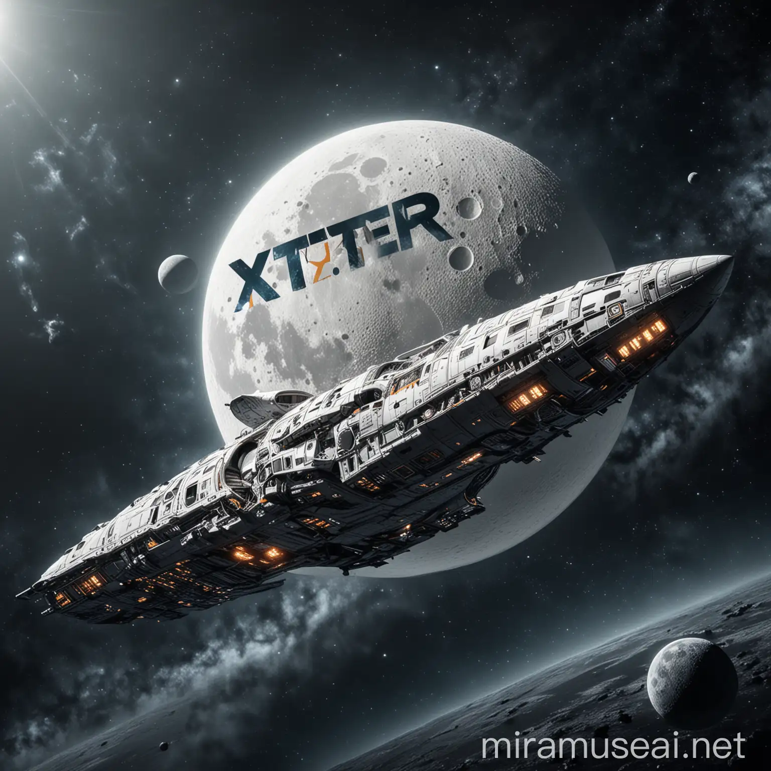 Create a logo of XTER on space moon ship in the space