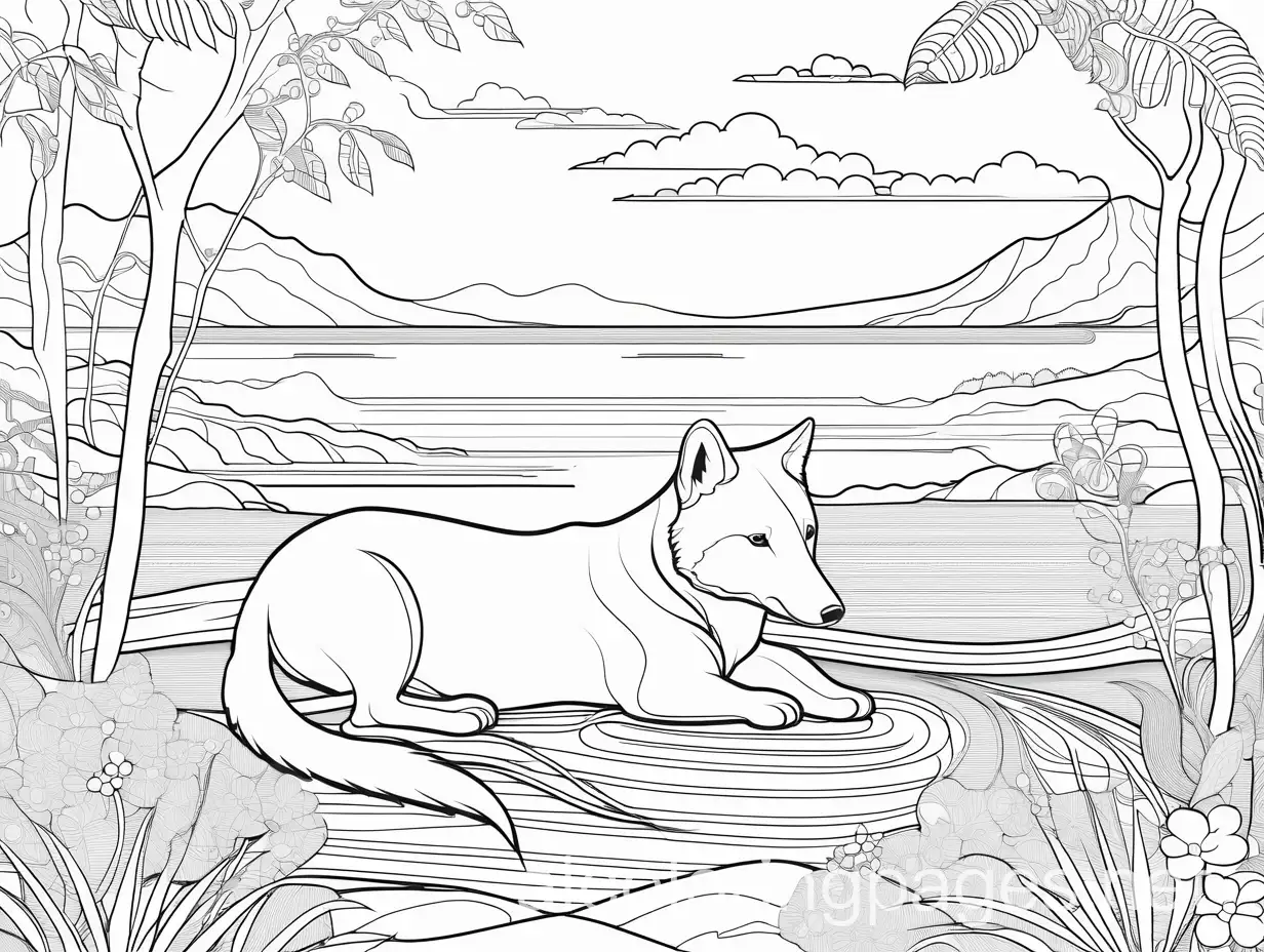 Relaxing animal images for adults and teens, Coloring Page, black and white, line art, white background, Simplicity, Ample White Space. The background of the coloring page is plain white to make it easy for young children to color within the lines. The outlines of all the subjects are easy to distinguish, making it simple for kids to color without too much difficulty