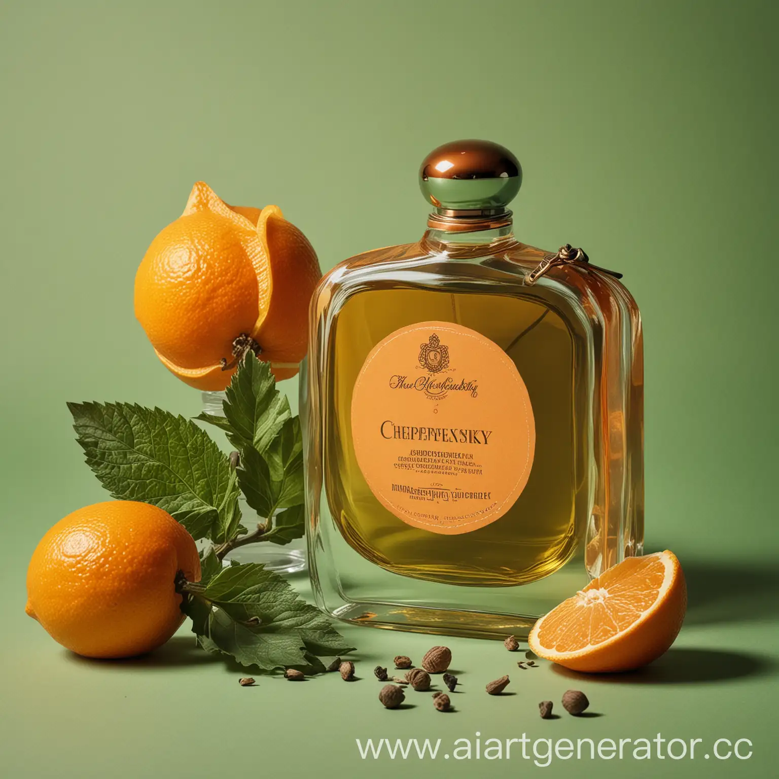 Chepelevitsky-Perfumery-Brand-Relaunch-Ad-Unique-Flask-in-OrangeGreen-Palette