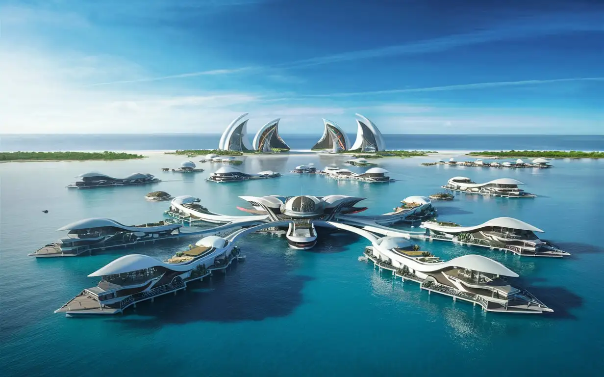 Stunning Floating Resorts on Sea Aerial View of Modern Luxury and Mystery