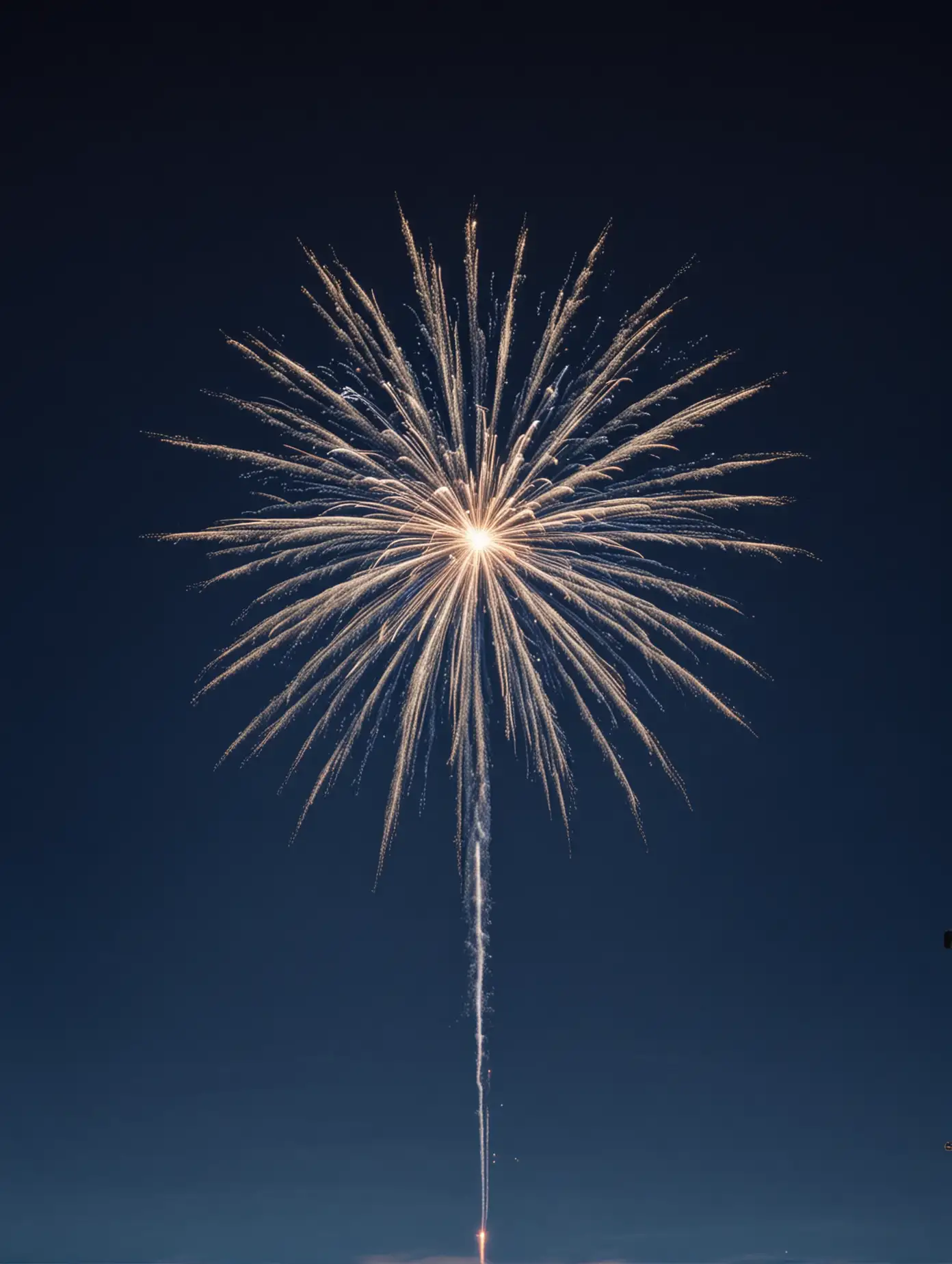 one small firework on a dark blue sky background with no ground