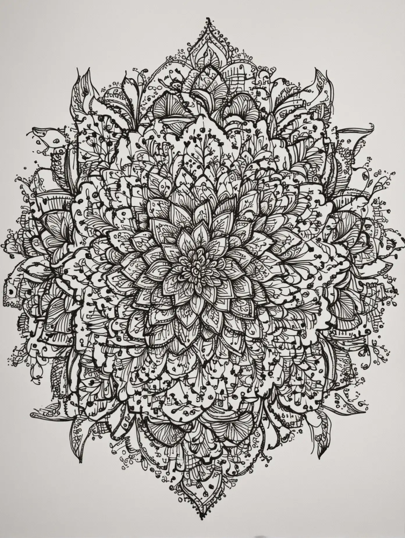 henna patterns , simple draw, no colors, symetrical flower, white background