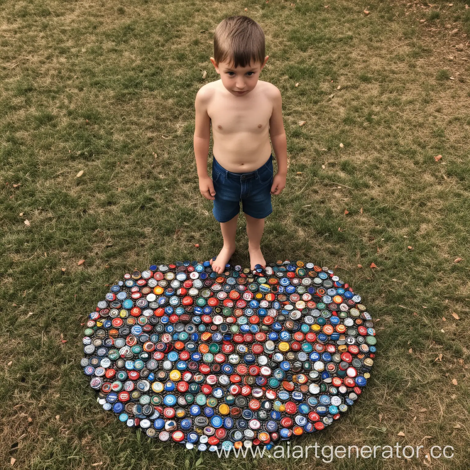 Father-Instructs-Son-to-Balance-on-Half-of-Sharp-Beer-Bottle-Caps