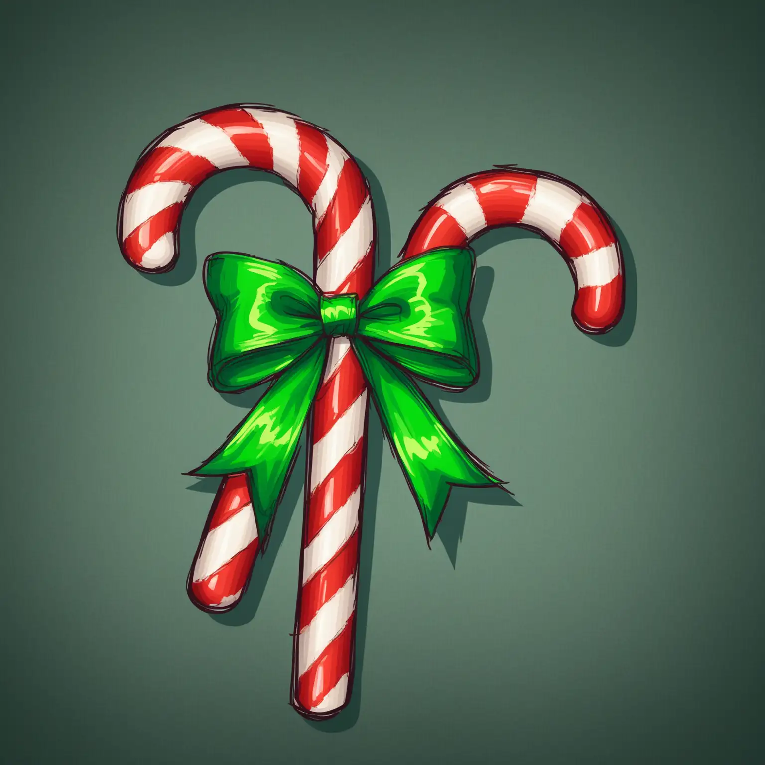 Christmas Candy Cane with Green Bow Festive Holiday Sketch