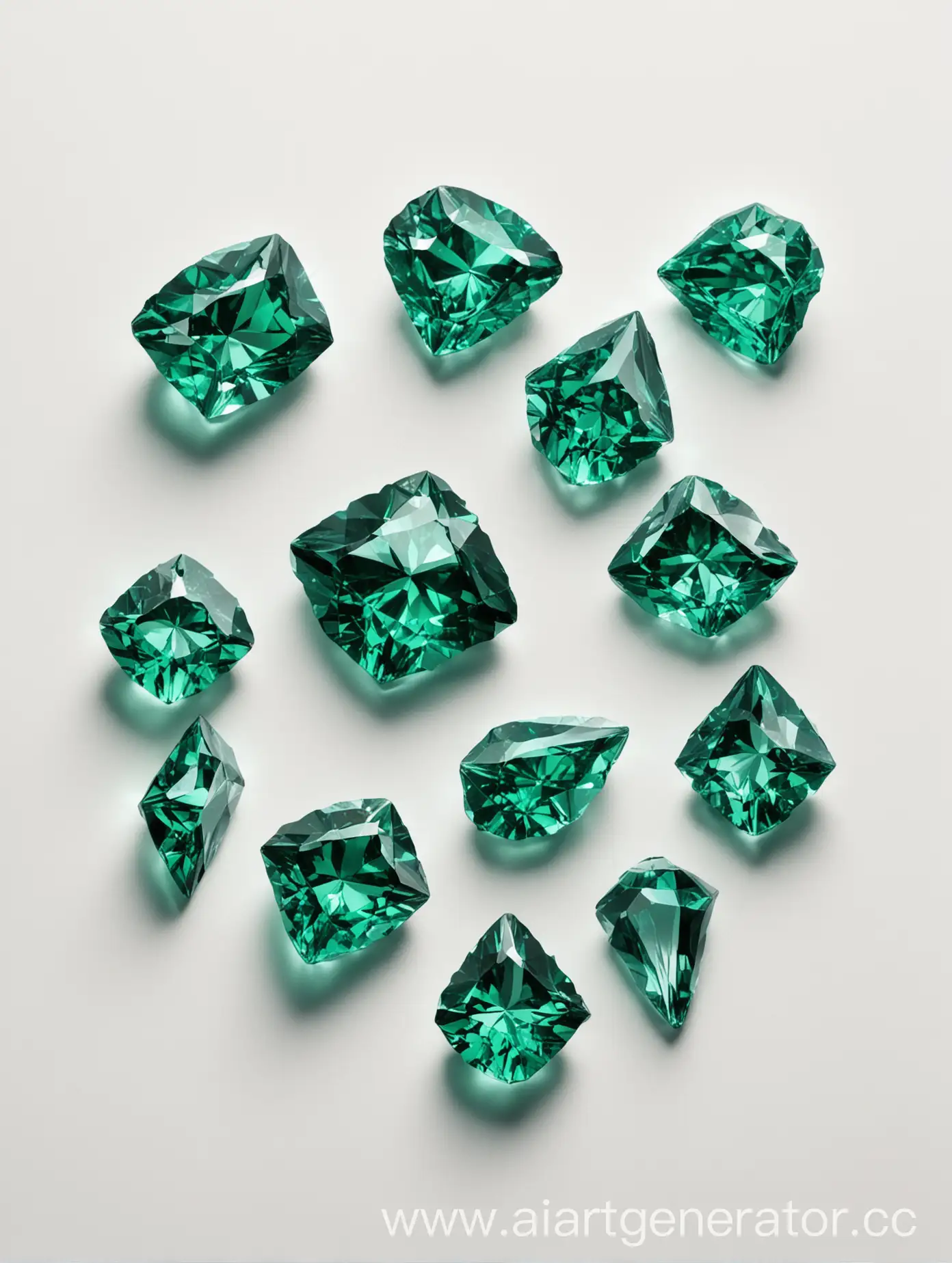 Emeralds-Scattered-on-White-Background