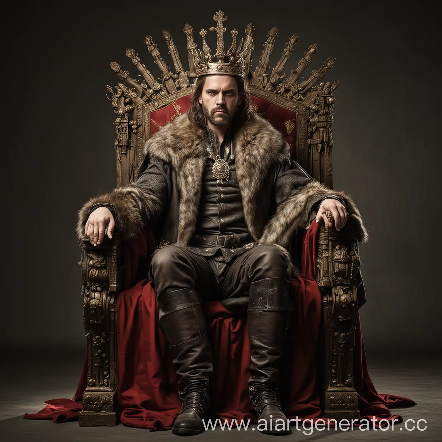 Regal-Monarch-Seated-on-Ornate-Throne
