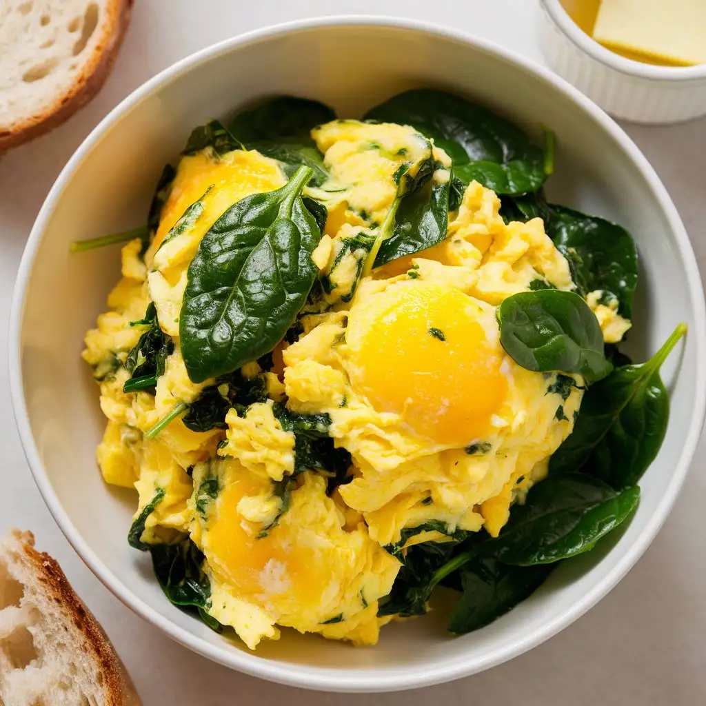 Healthy Breakfast Recipe Scrambled Eggs with Spinach