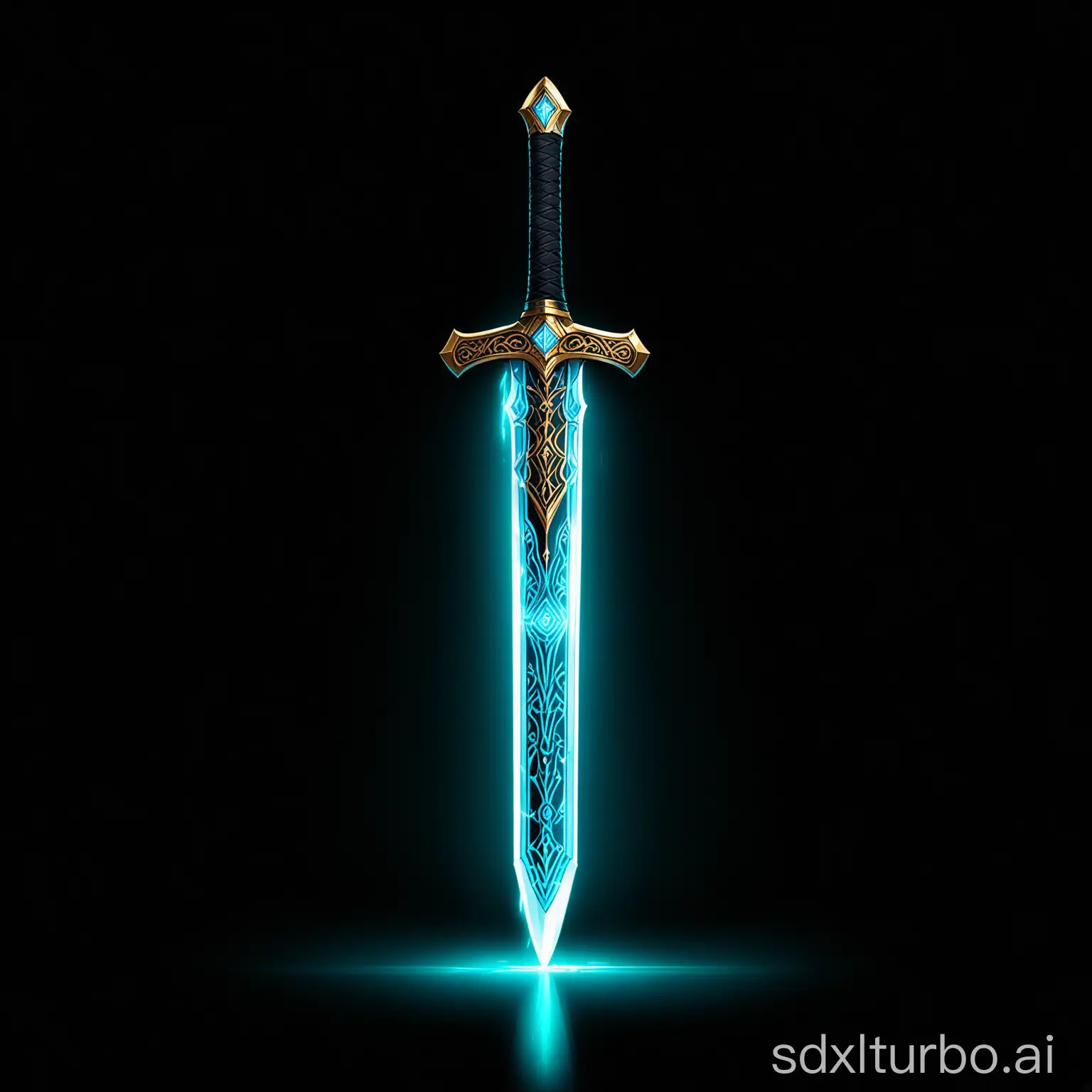 A norse lighting-infused sword on a black background