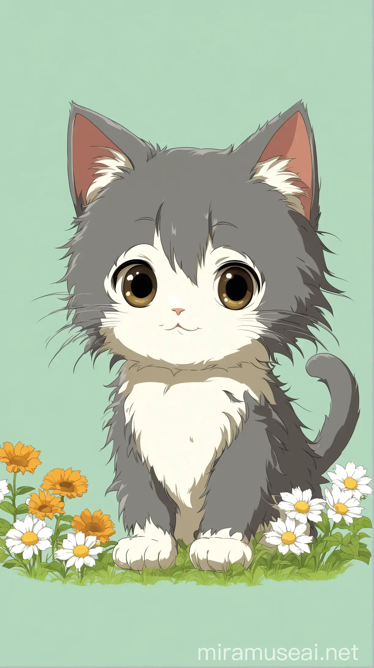 Adorable Anime Style Ghibli Wallpaper Featuring a Cute Kitten