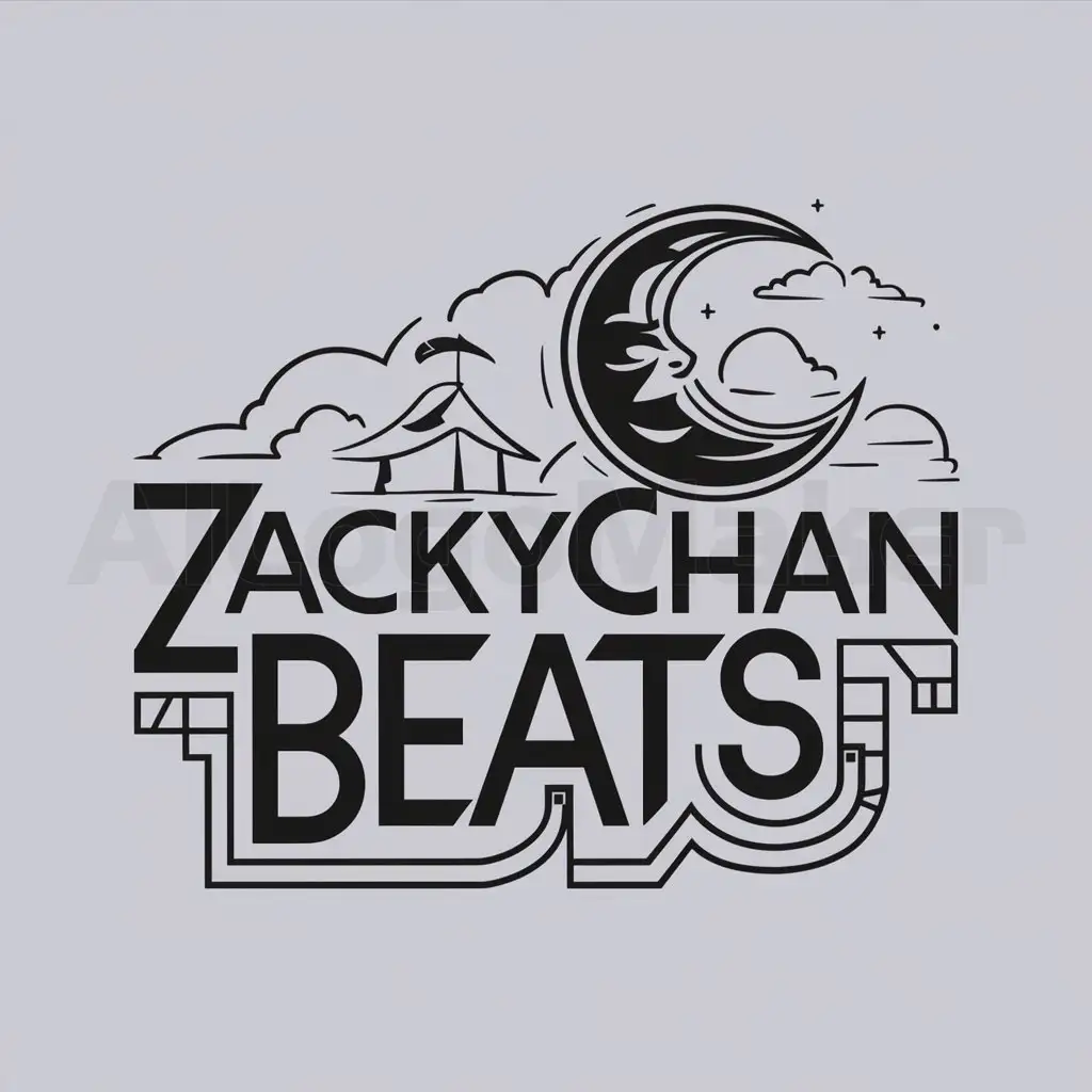 a logo design,with the text 'ZACKYCHAN BEATS', main symbol:arabian nights half moon in the sky,complex,be used in Entertainment industry,clear background