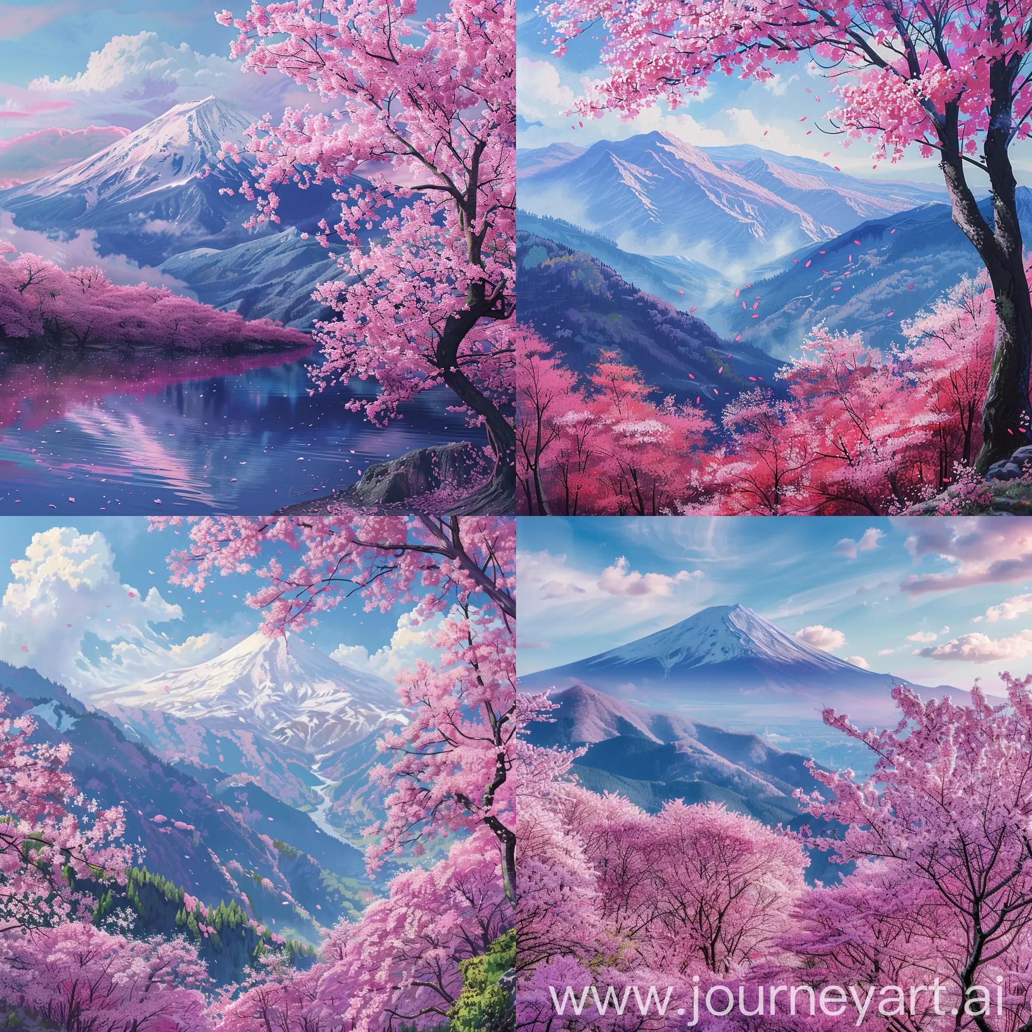 Scenic-Cherry-Blossoms-and-Mountain-Landscape-in-Japan