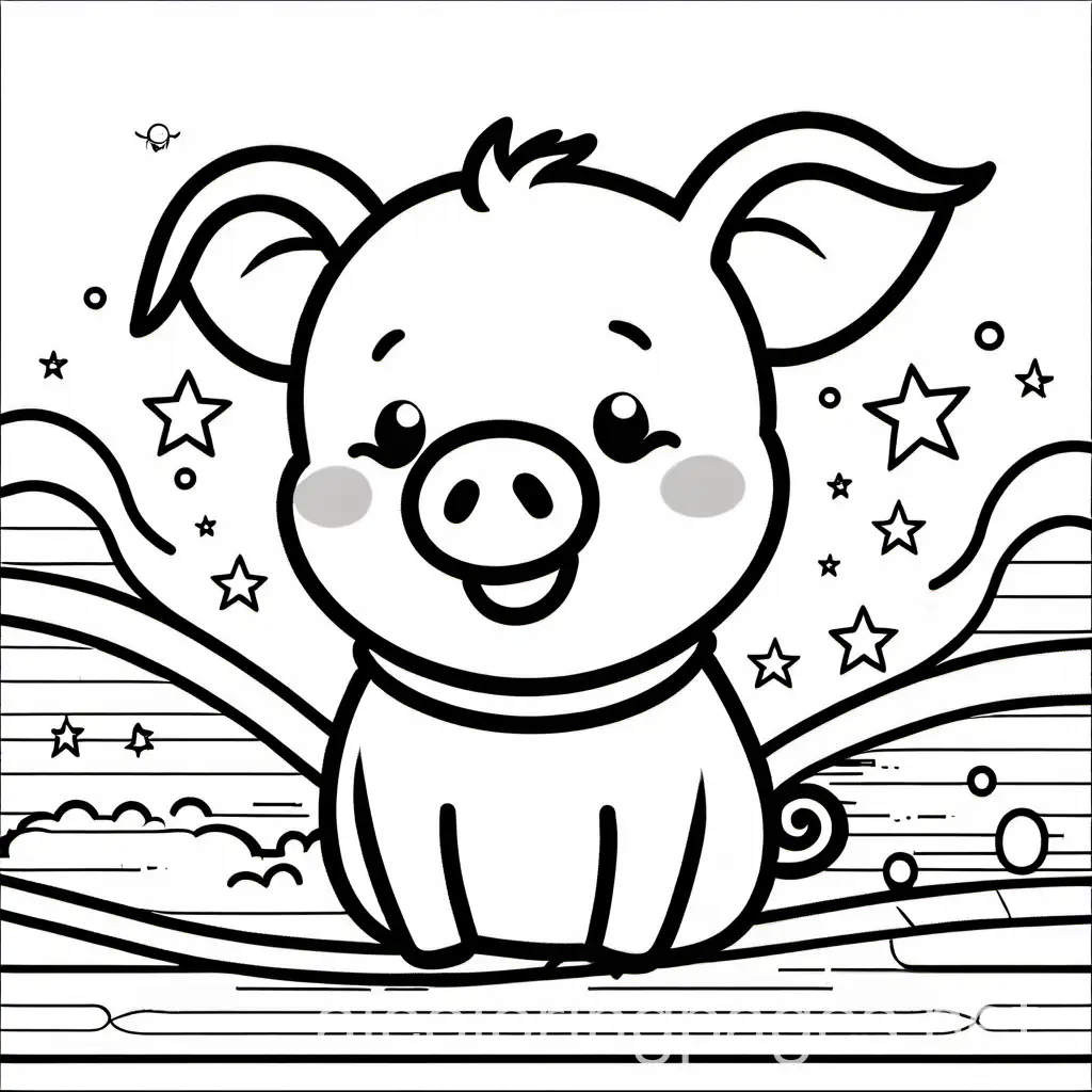 cute pig, being happy, infant, colouring pages, thick lines, white space, Coloring Page, black and white, line art, white background, Simplicity, Ample White Space. The background of the coloring page is plain white to make it easy for young children to color within the lines. The outlines of all the subjects are easy to distinguish, making it simple for kids to color without too much difficulty
