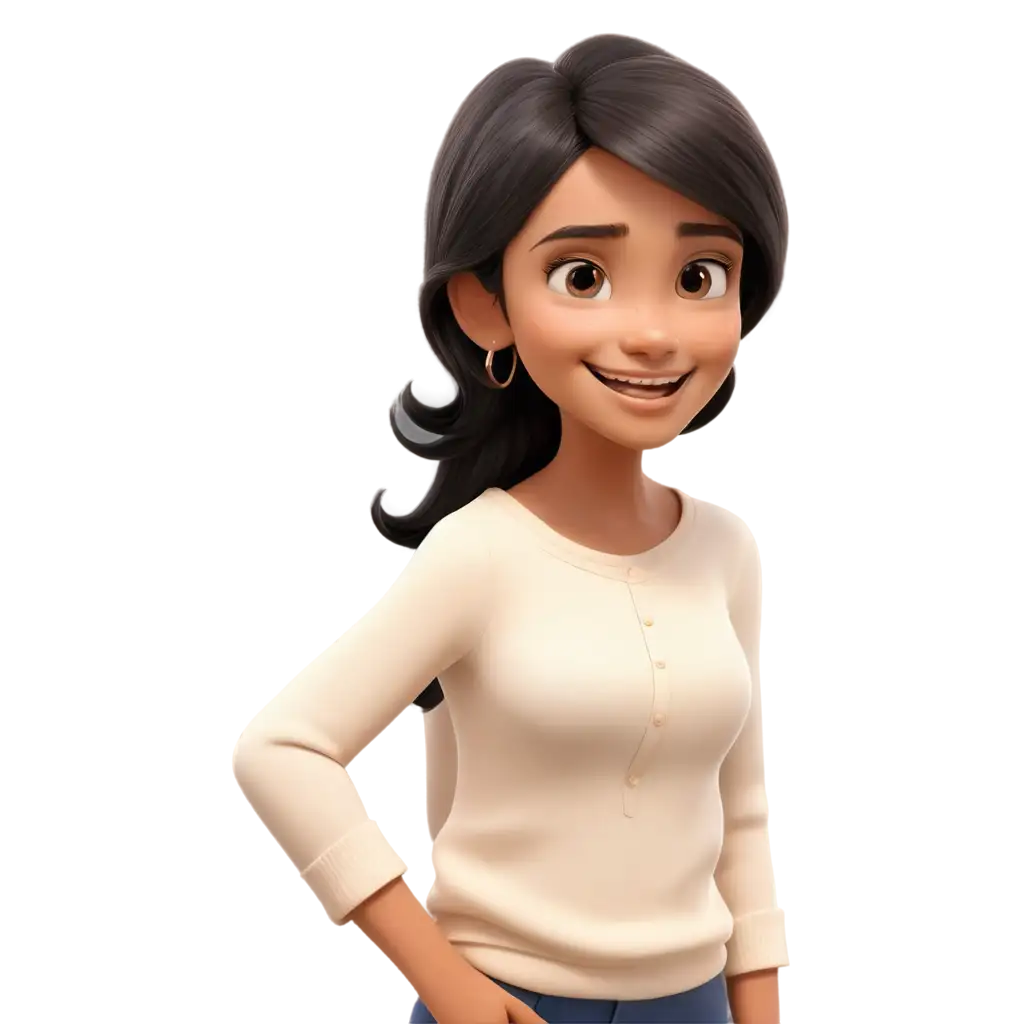 Cartoon for kids book a mom of a beautiful little girl with black hair and light brown eyes, light skin

