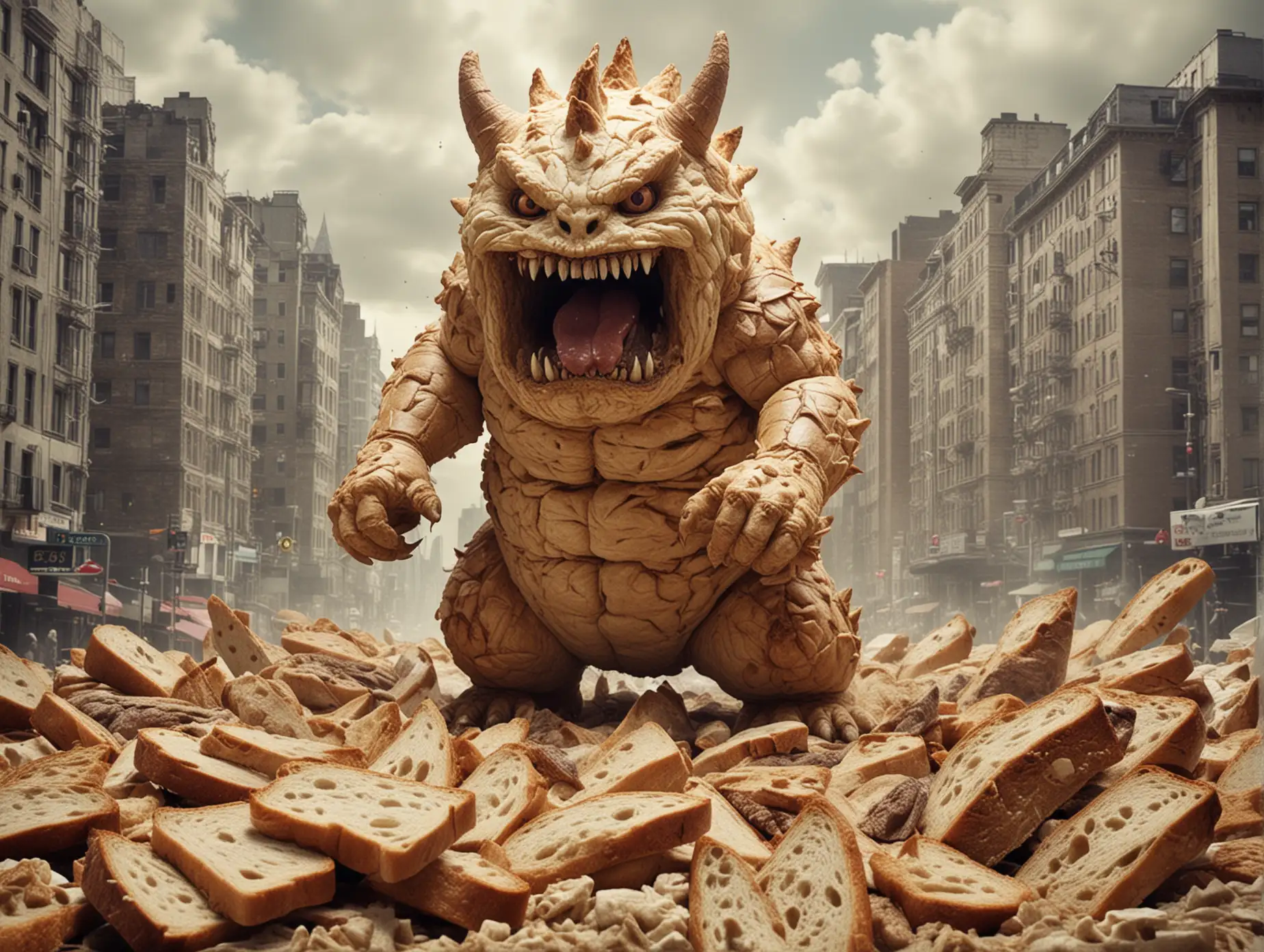 Angry Sourdough Bread Monster Destroying City