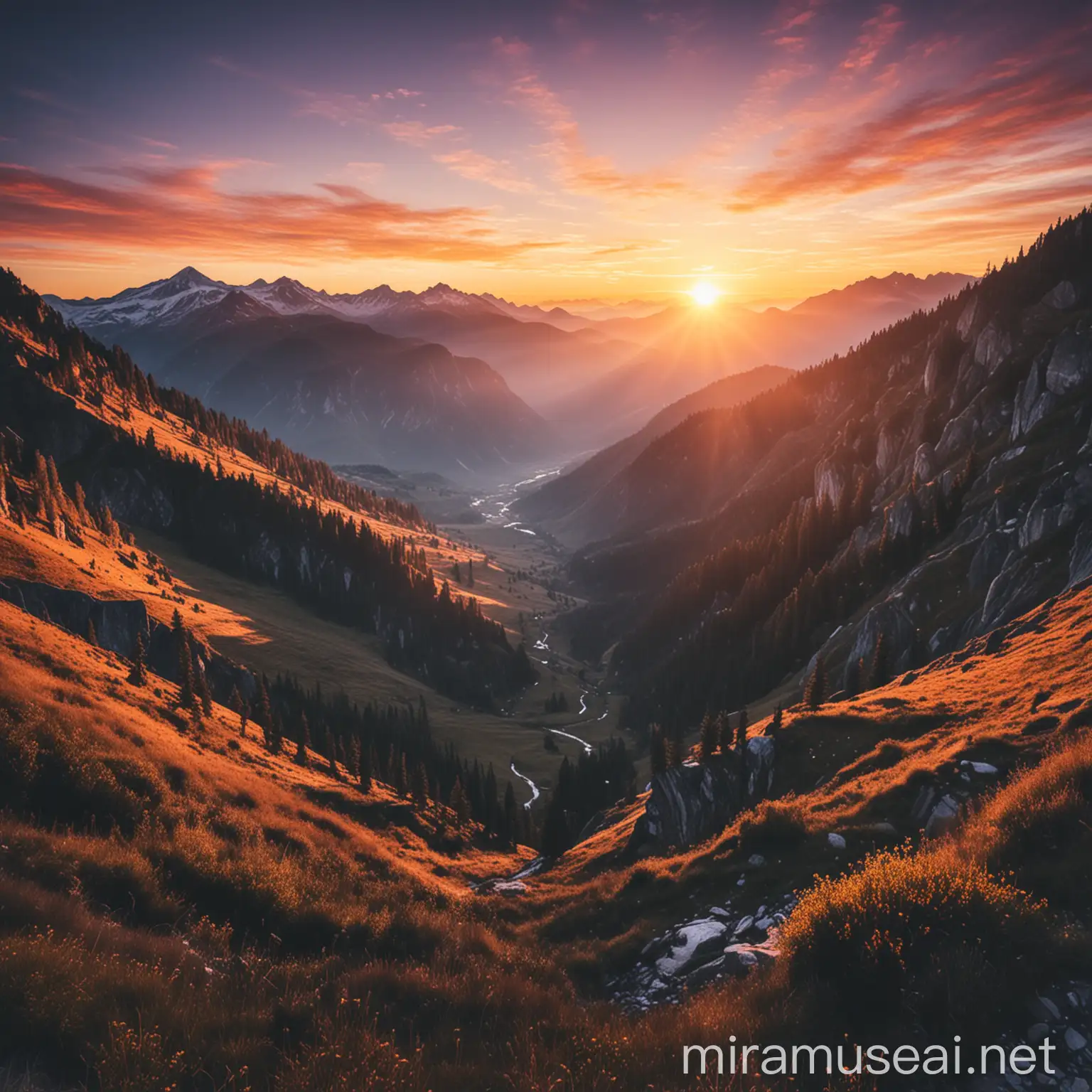 a beautiful sunrise over a majestic mountain landscape
