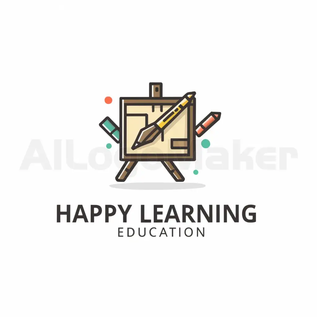 a logo design,with the text "Happy Learning Education", main symbol:Drawing board, brush, fine arts,Minimalistic,be used in Education industry,clear background