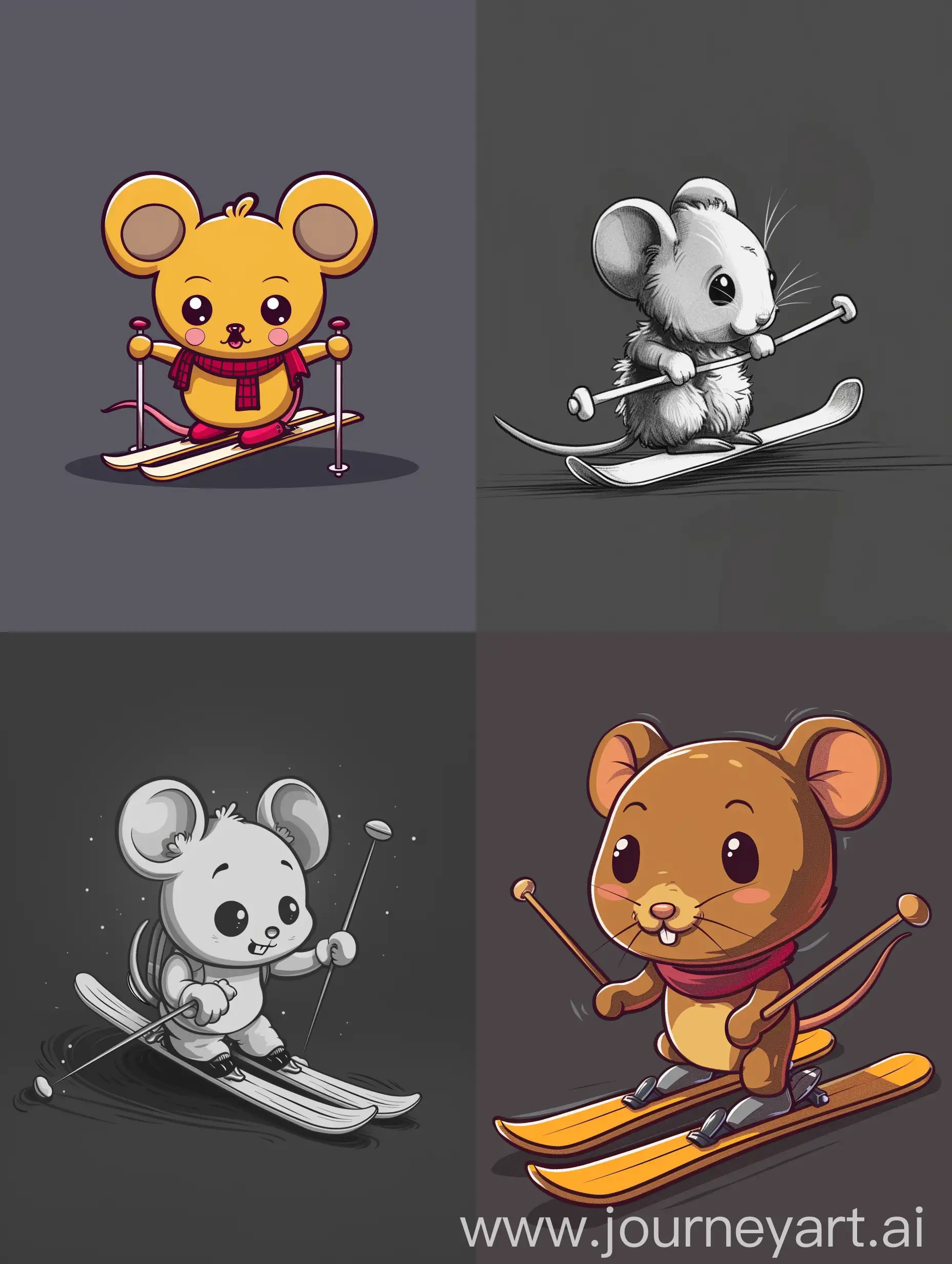Adorable-Chibi-Mouse-Skiing-Against-a-Dark-Grey-Background