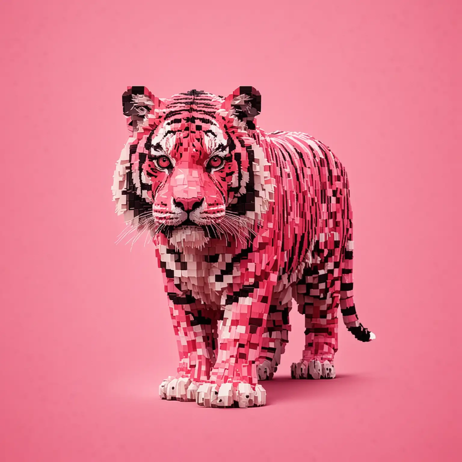 Pixelated Pink Tiger on Vibrant Pink Background