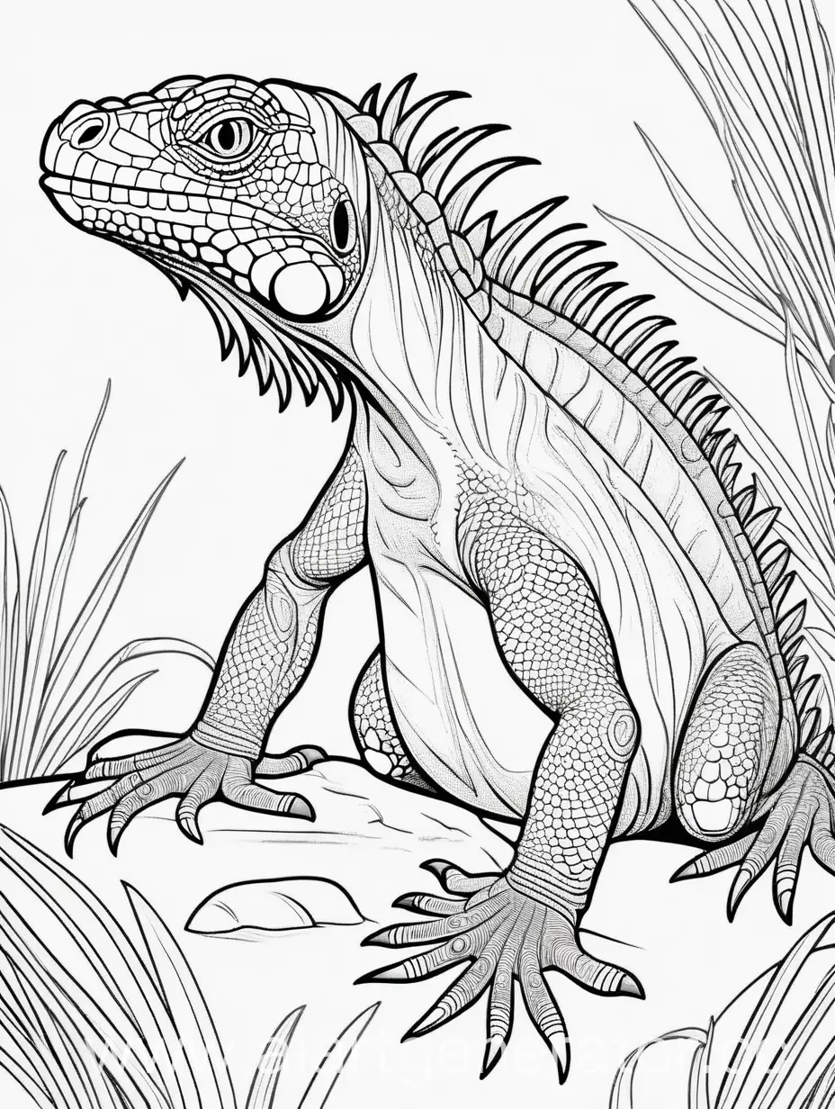 Simple-Line-Drawing-of-an-Iguana-for-Childrens-Coloring-Book