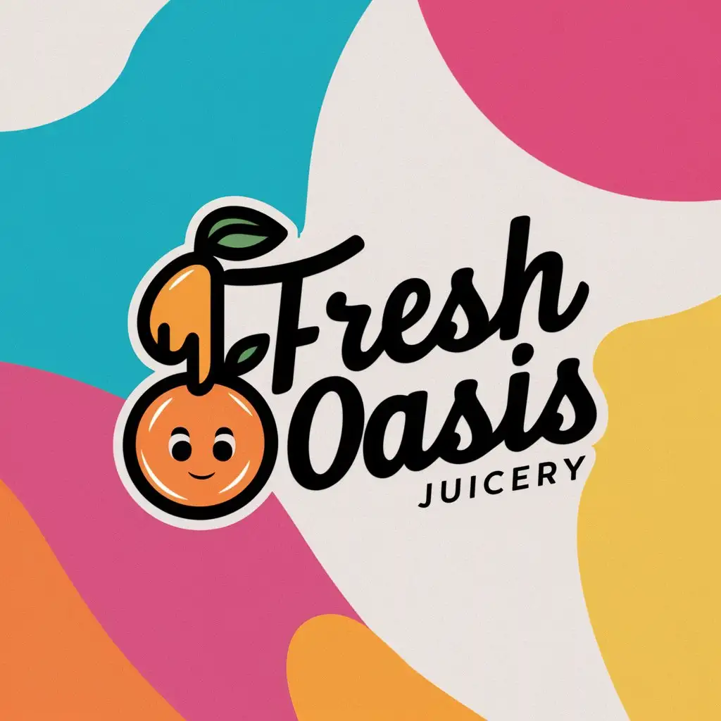 a logo design,with the text "Fresh oasis Juicery", main symbol:orange juicy with colorful background,Moderate,clear background