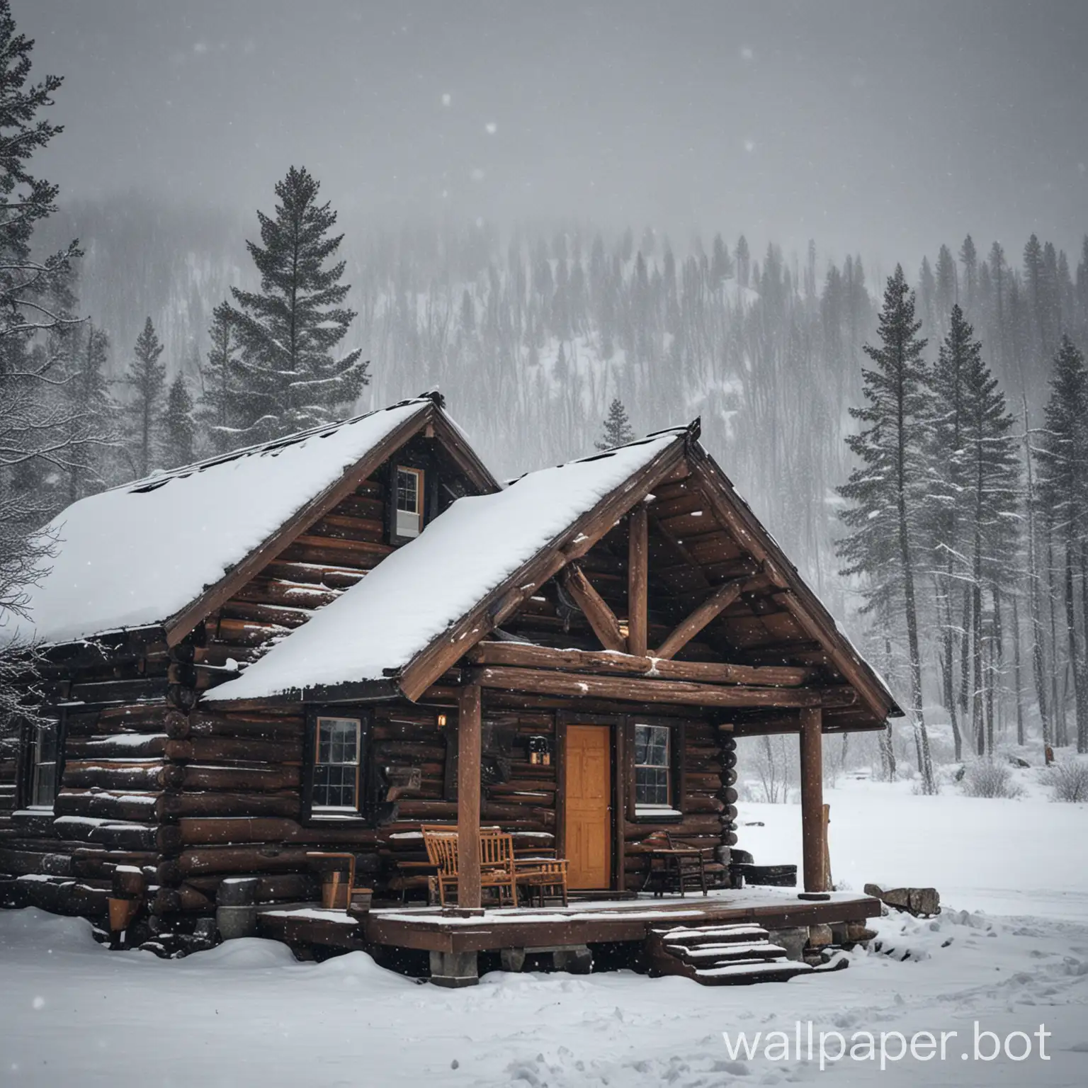 Cabin winter mountain blizzard