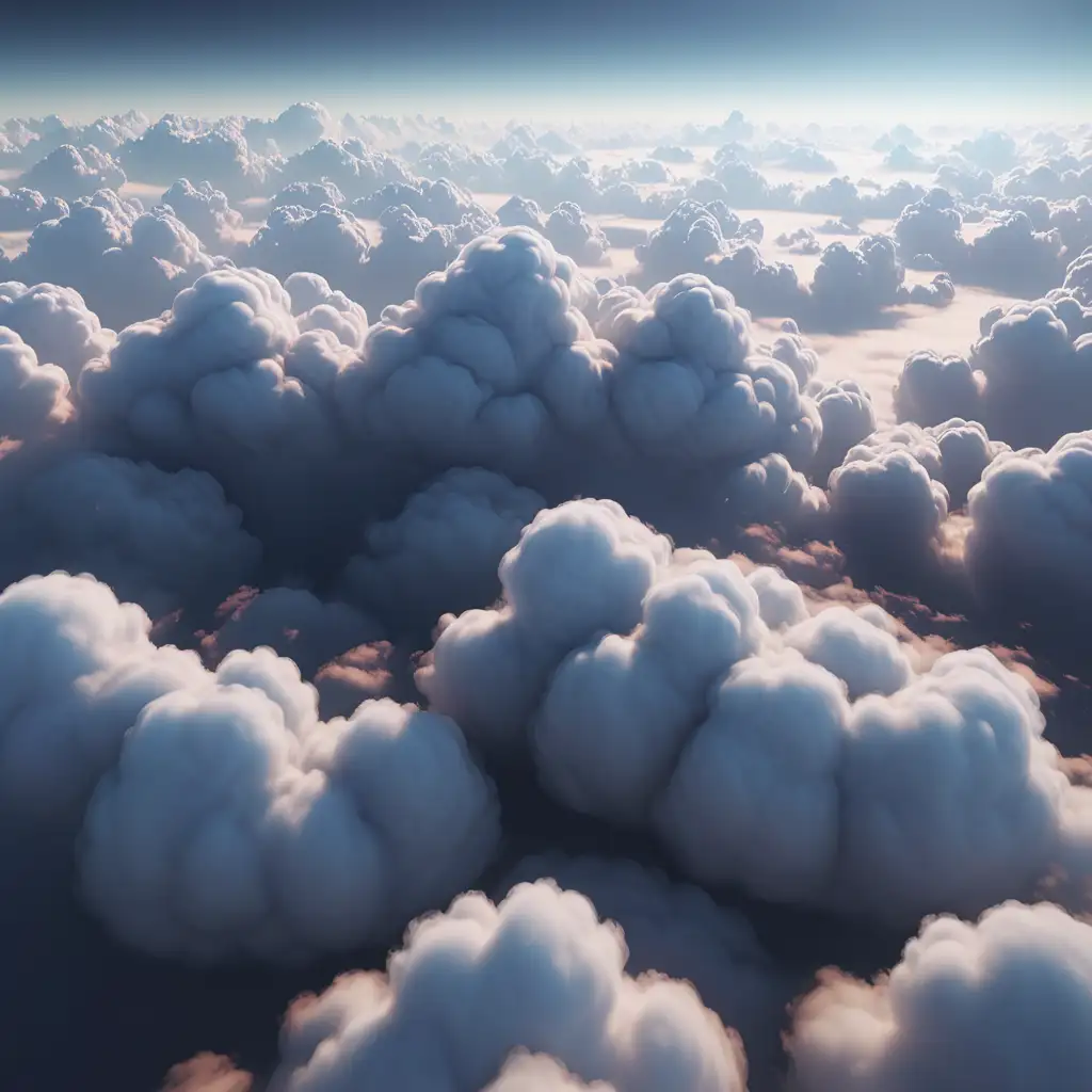 a sky with clouds seen from above the clouds, the style from a creation in blender program and not realistic
