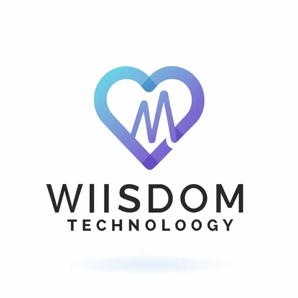 a logo design,with the text "Wisdom Technology", main symbol:Heart, medical, electrocardiogram, care, health, technology, simple colors, low color saturation,Minimalistic,be used in Medical Dental industry,clear background