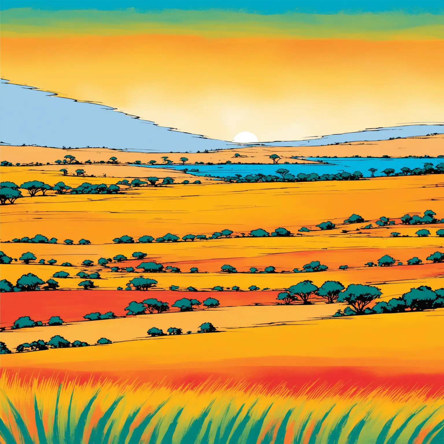 Illustrate an image of a colourful background in africa. 